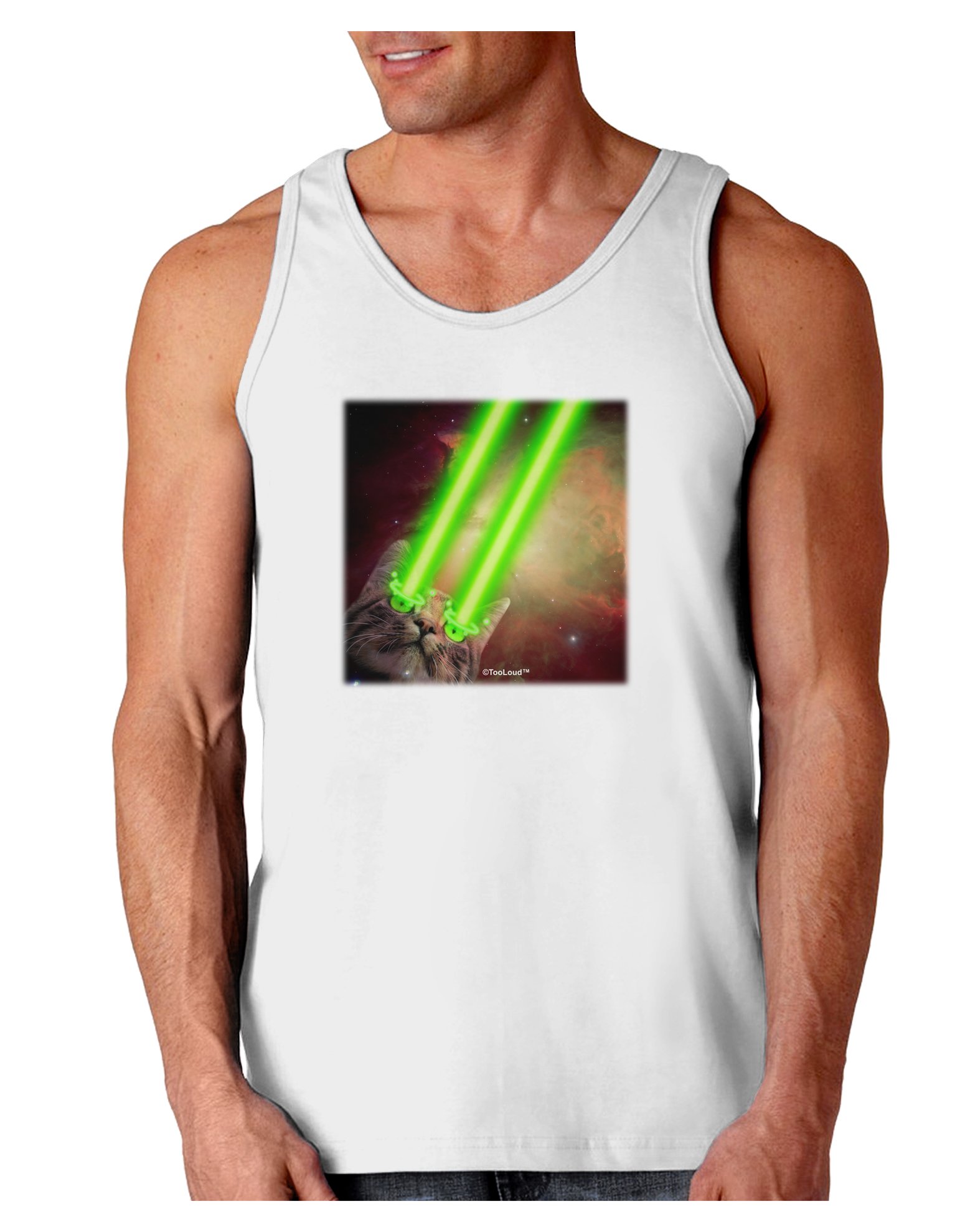 TOOLOUD Women's Space Cat Graphic Laser Eyes Loose Fit Tank Top - Casual Summer T-Shirt for Streetwear & Music Festivals