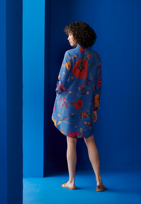 Oversized Cotton Silk Check Shirt in Cobalt Blue - Perfect for Casual Outfits, Office Wear & Layering