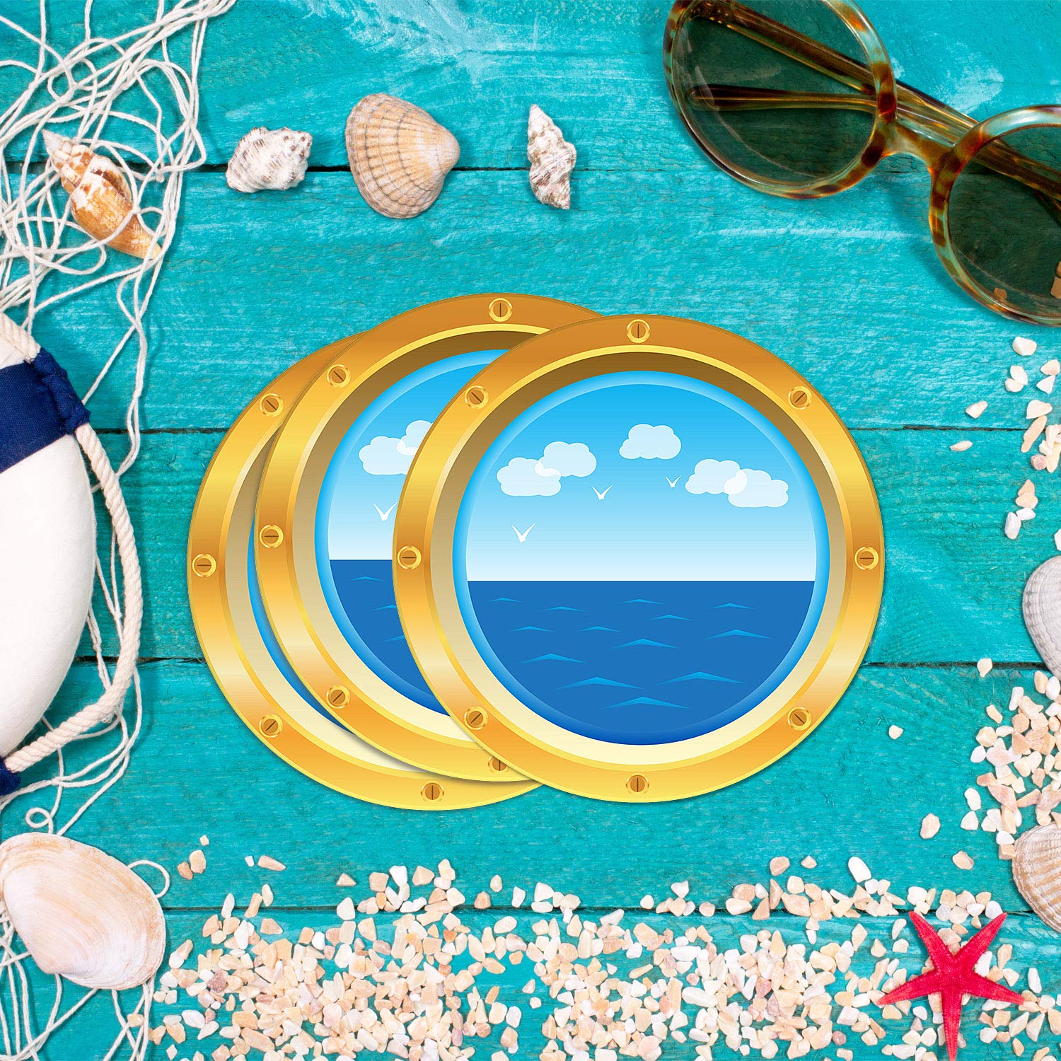 Outus Cruise Ship Porthole Stickers - Nautical Wall & Window Decals for Cruise Themed Parties, Birthday Decor, Carnival & Room Decorations | Perfect for Cruise Cabin, Kids Bedroom & Nautical Events