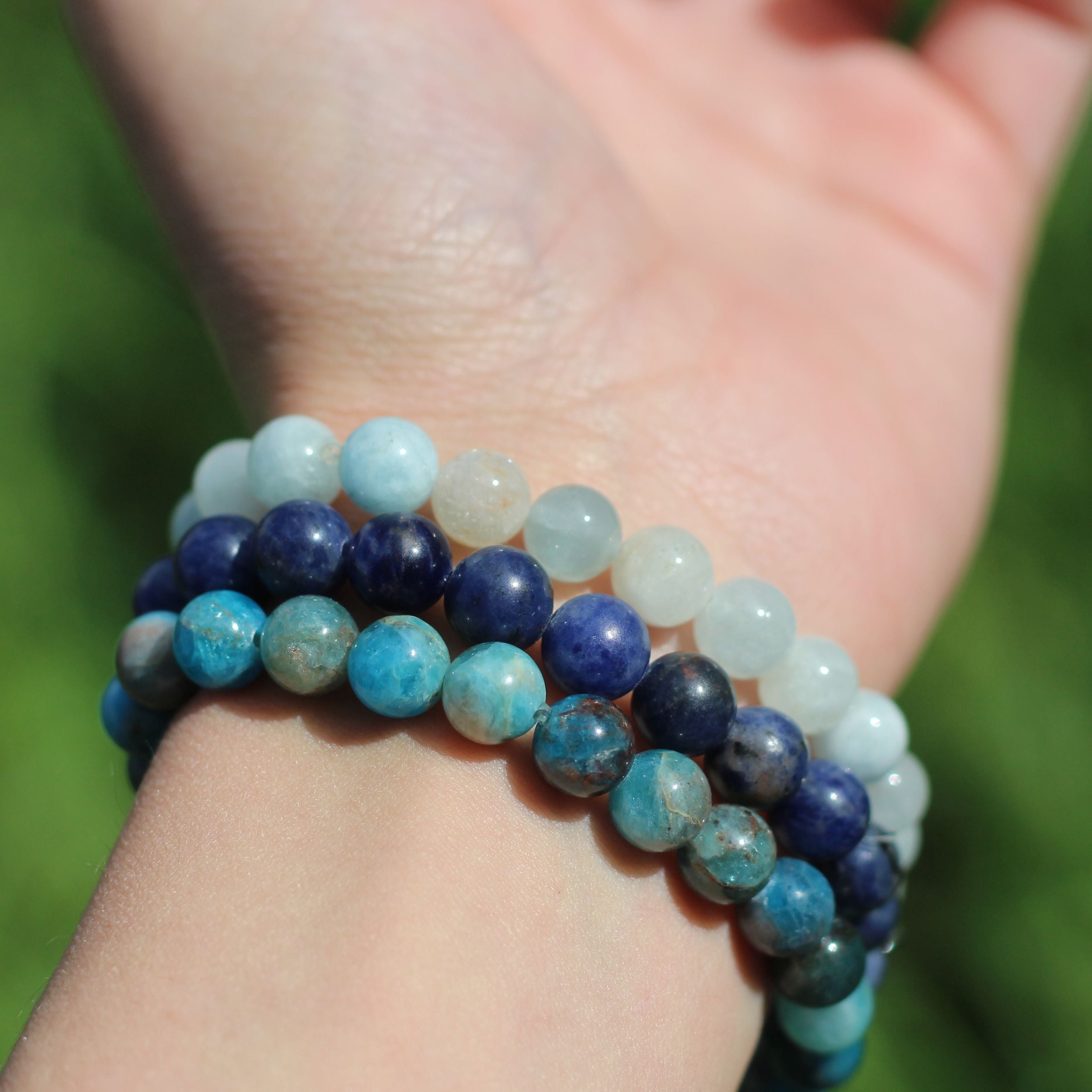 Vishuddha Throat Chakra Healing Bracelet Set - Natural Stone Energy Jewelry for Communication & Self-Expression - Perfect for Meditation, Yoga & Spiritual Balance