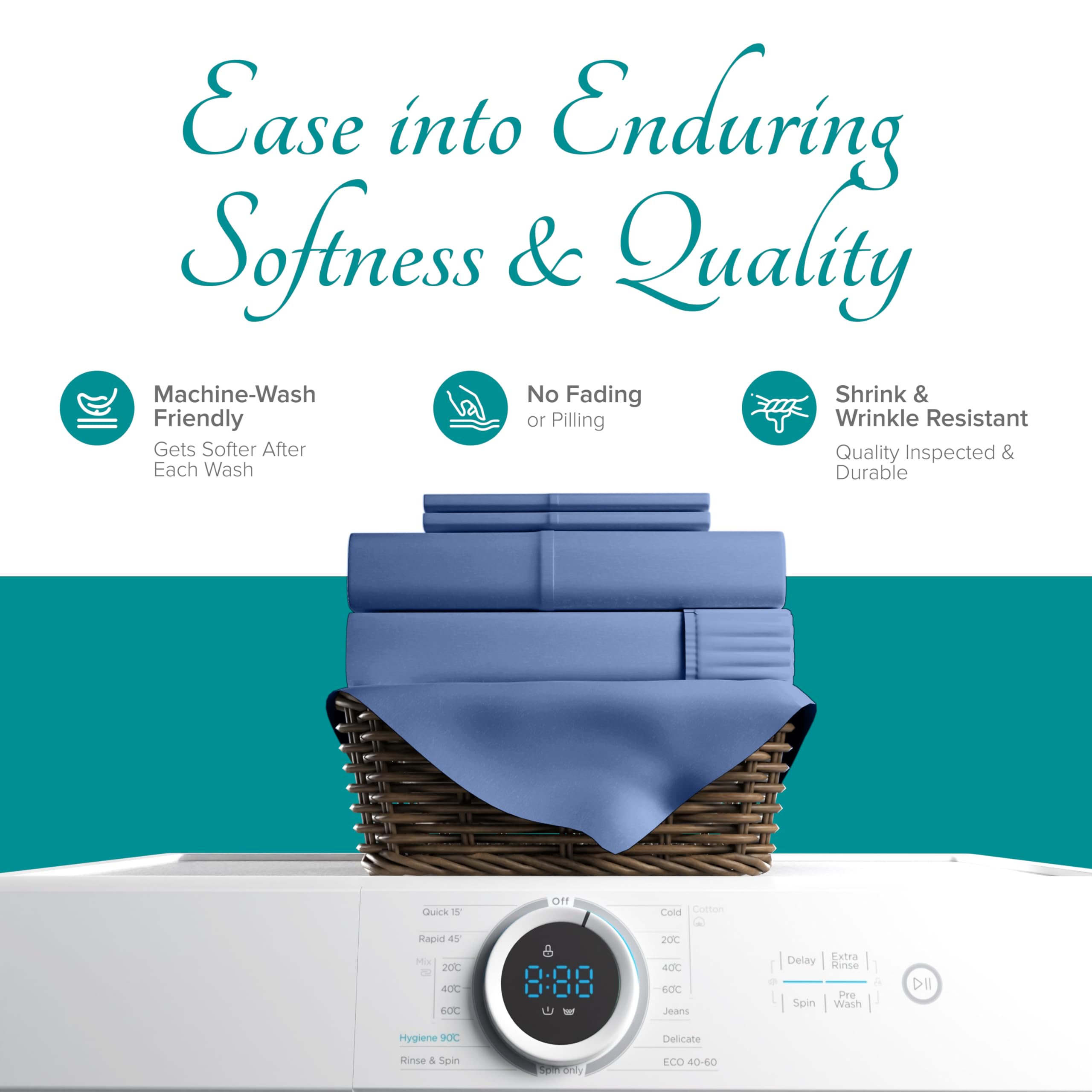 Luxury 800 Thread Count Egyptian Cotton Queen Sheet Set - 4 PC Marine Blue Sateen Bedding for Queen Size Bed, Soft Cooling Hotel Quality Sheets with 16