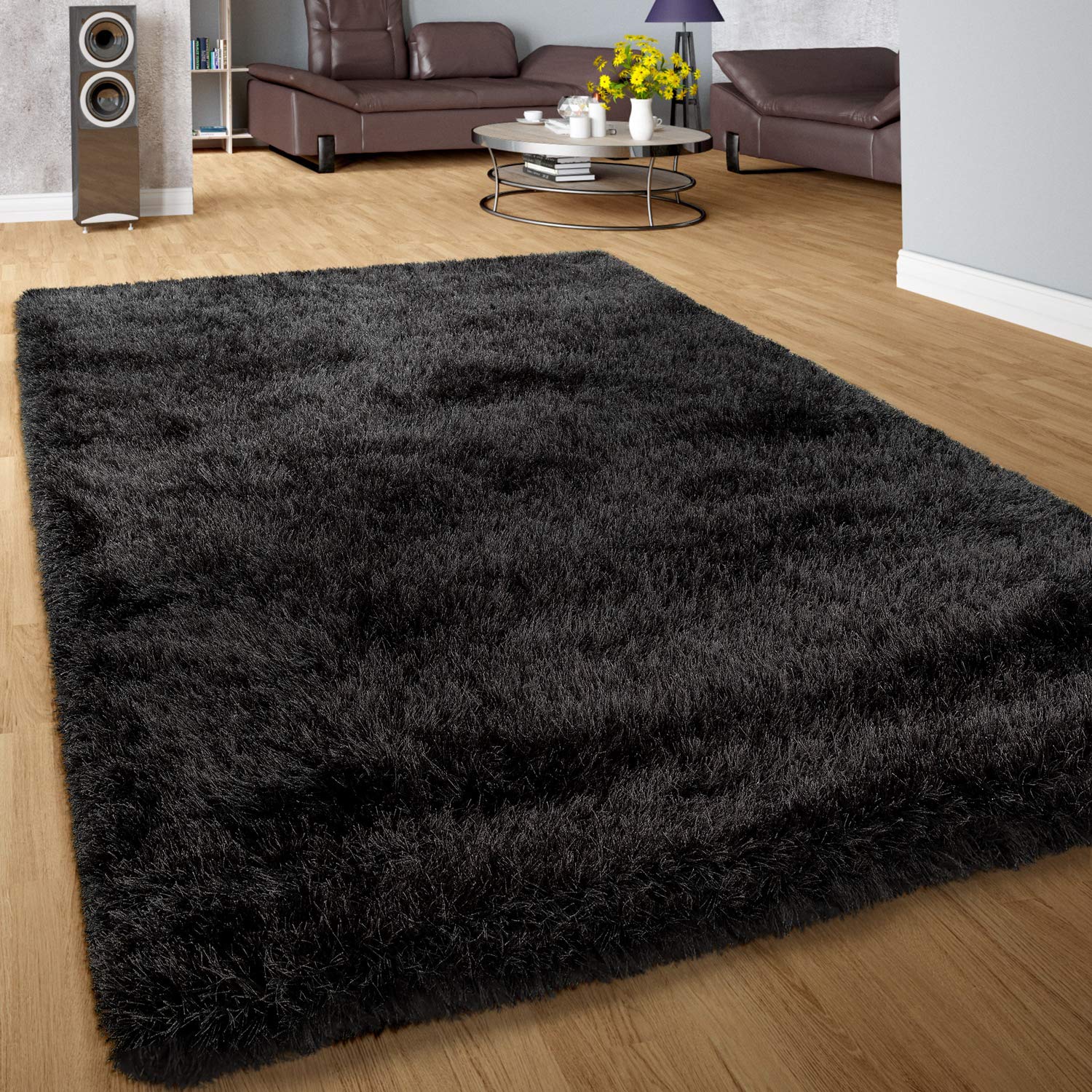 Fluffy High Pile Shag Rug - Soft Glossy Pastel Yarn for Bedroom & Living Room - 3'11
