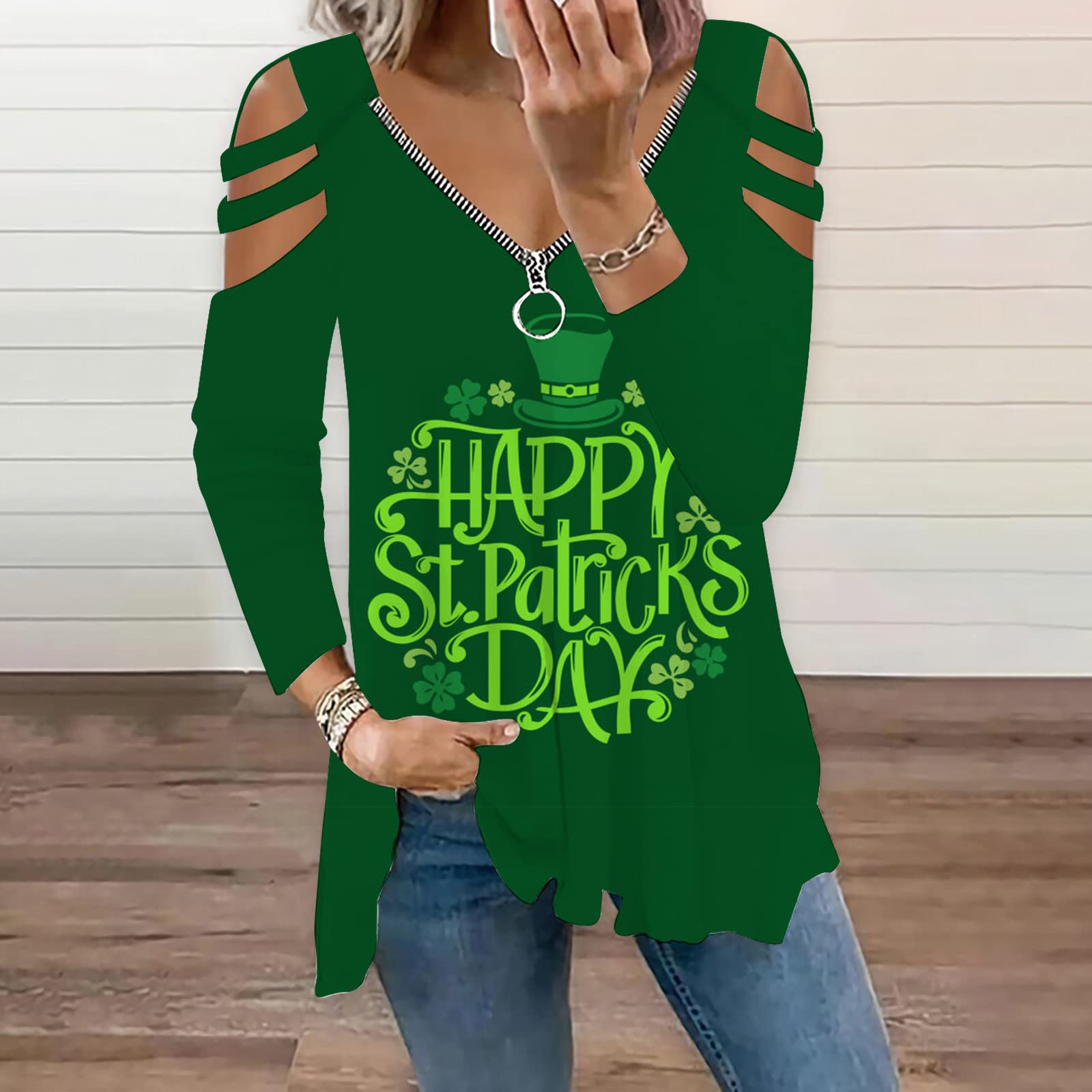 Women's St. Patrick's Day Long Sleeve Loose Tunic Top - Casual Summer Blouse for Irish Celebration, Pub Crawl & Festive Outfits