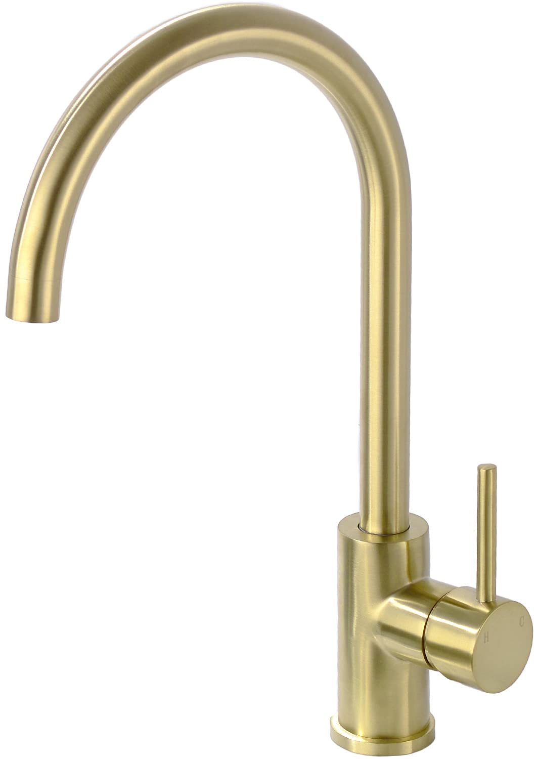 TRUSTMI Solid Brass Kitchen Faucet - Single Handle 1 Hole 360° Swivel Gooseneck Bar Sink Mixer Tap in Brushed Gold | Perfect for Modern Kitchens, Bars & Restaurant Prep Areas
