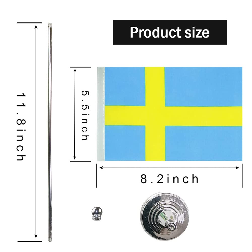 Swedish Flag Mini Desk Decor - 12 Pack Small Sweden National Flags for Tabletop, Office, Party & Home Decorations | Perfect for World Cup, National Day & Cultural Events