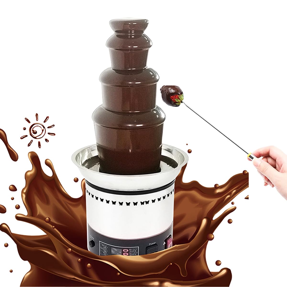 INTBUYING 110V 4-Tier Stainless Steel Commercial Chocolate Fountain Machine - 6.6Lbs Capacity for Chocolate, Candy, Butter & Cheese - Perfect for Parties, Weddings, Birthdays & Corporate Events