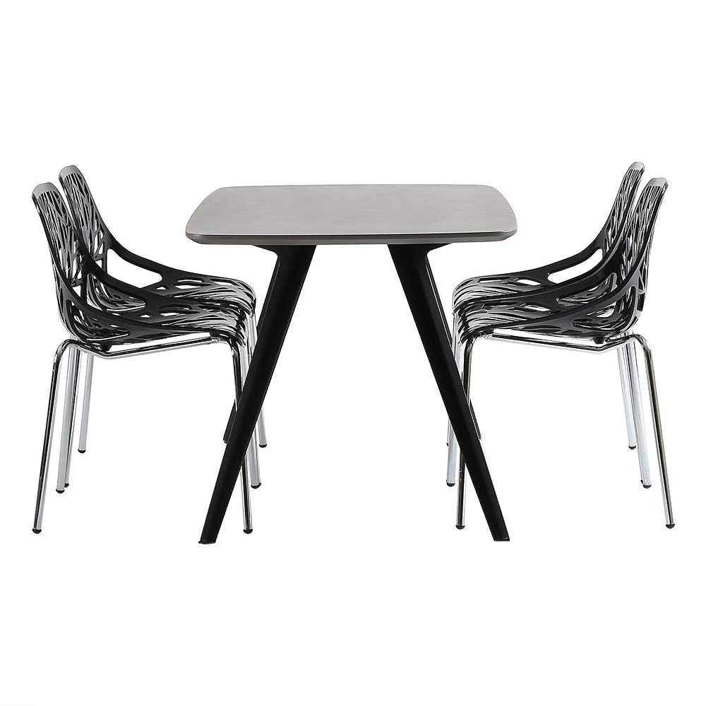 Bonnlo Modern Stackable Dining Chairs Set of 4 - Black Plastic Birch Sapling Chairs for Dining Room, Living Room, Office | Space-Saving Stackable Design Perfect for Small Spaces, Kitchens, and Multi-Purpose Rooms