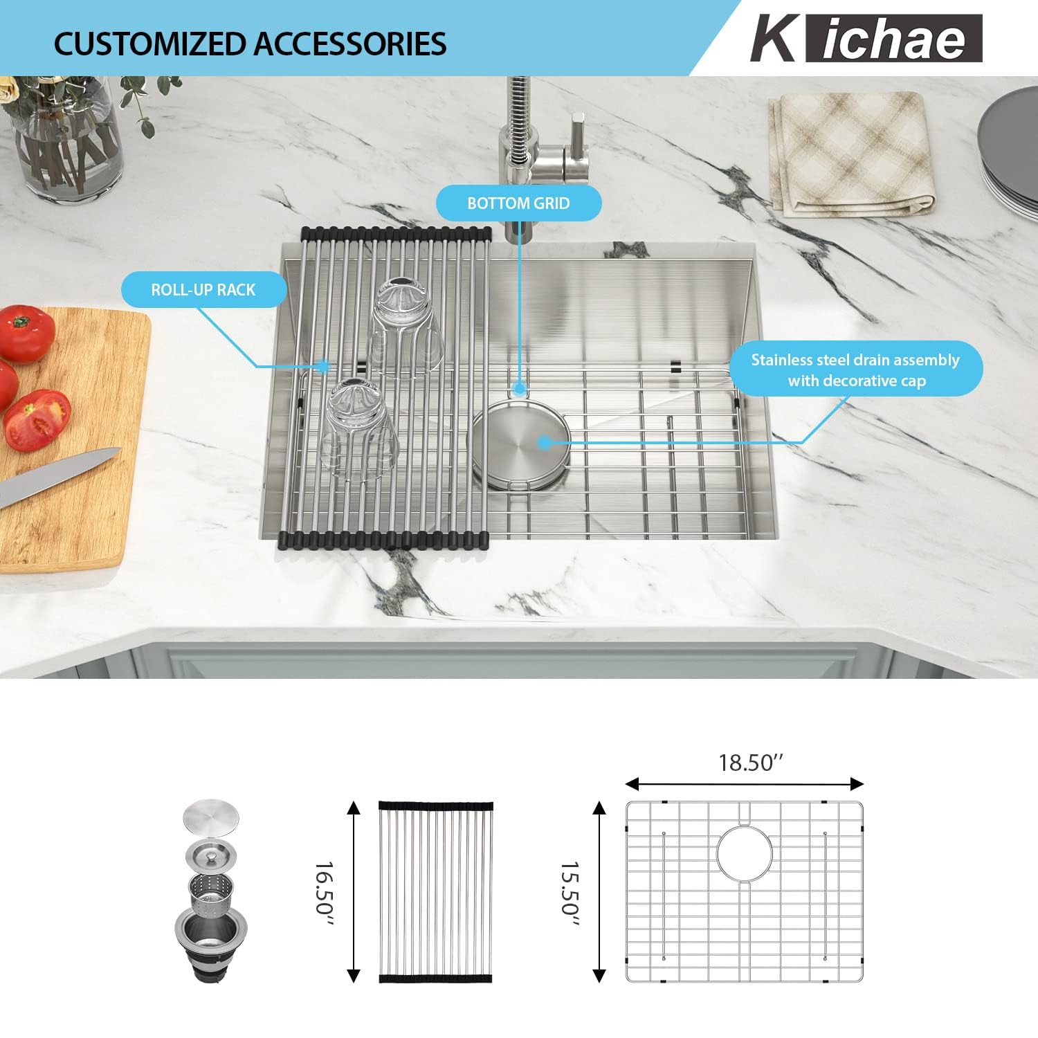 21 Inch Undermount Single Bowl Stainless Steel Kitchen Sink - 16 Gauge Handmade Modern Wet Bar & RV Sink with Drain Strainer - Perfect for Small Kitchens, Bars, Campers & Tiny Homes
