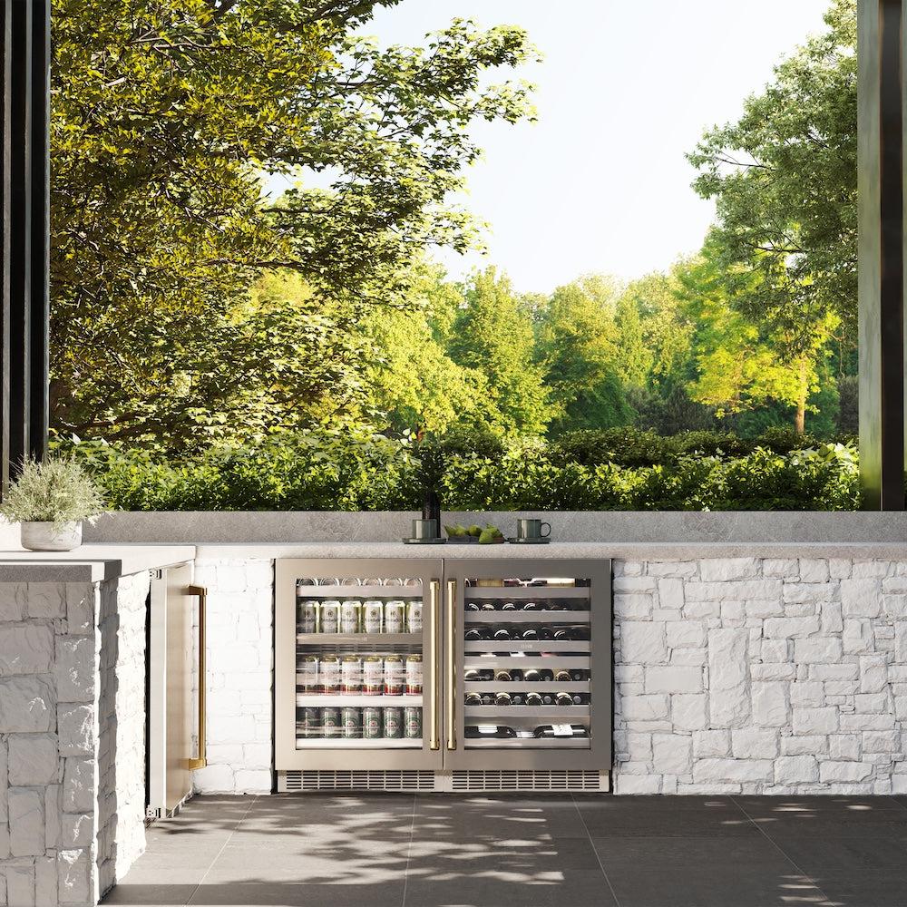 ZLINE Autograph Edition 24 Inch Dual Zone 44 Bottle Wine Cooler with Stainless Steel Glass Door & Polished Gold Handle - Built-In/Free Standing Wine Fridge for Kitchen, Dining Room or Wine Cellar (RWDOZ GS 24 G)
