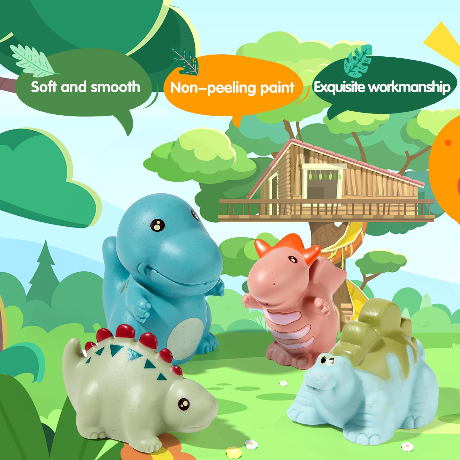AMCHSURI 9-Pack Mold Free Baby Bath Toys for Toddlers 1-3 Years & Infants 6-18 Months - No Hole Dinosaur Bathtub Toys for Safe Splashing Fun - Perfect Bath Time Sensory Toys for Kids & Baby Shower Gifts
