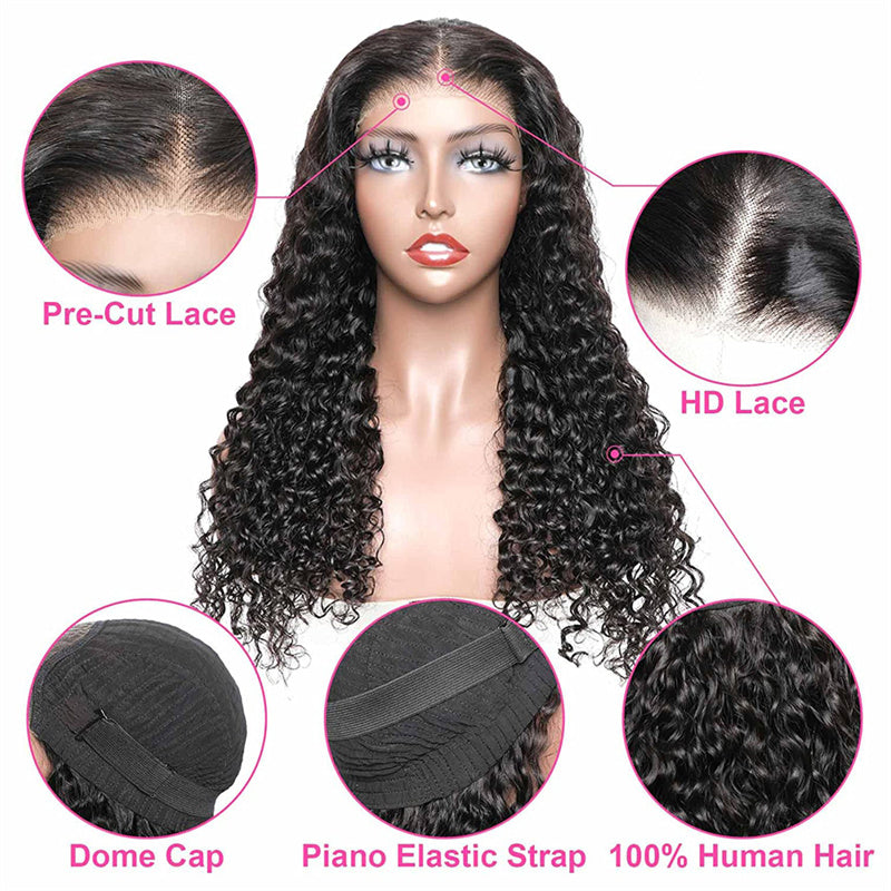 Eullair Wear Go Glueless Wig - Water Wave 6x4 5x5 HD Lace Closure Human Hair Wigs for Women | Pre-Cut Lace, Natural Hairline & Beginner Friendly | Perfect for Daily Wear, Parties & Special Occasions