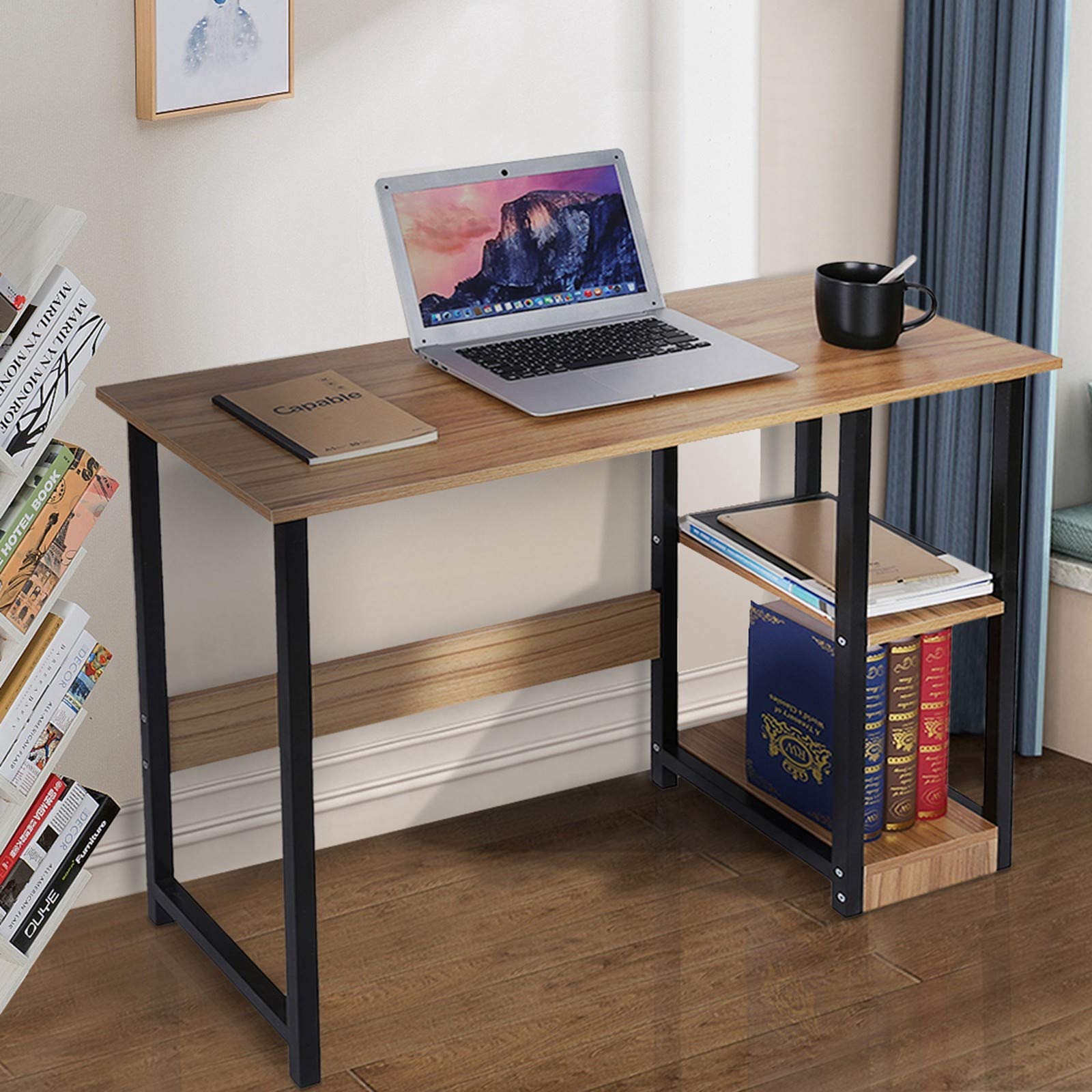 39 Inch Modern 2-Tier Bookcase Desk for Small Spaces - Easy to Assemble Computer Workstation with Simple Design - Perfect for Home Office, Dorm Room & Compact Living Spaces