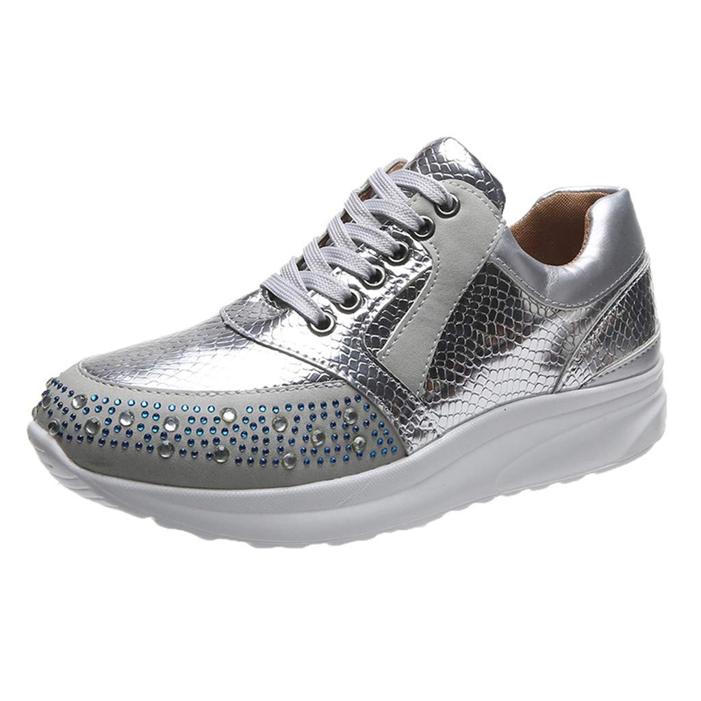 Kinrui Women's Rhinestone Lace-Up Running Shoes - Breathable Athletic Sneakers for Casual Wear & Gym Workouts | Fashion Sports Shoes for Jogging, Walking & Daily Comfort