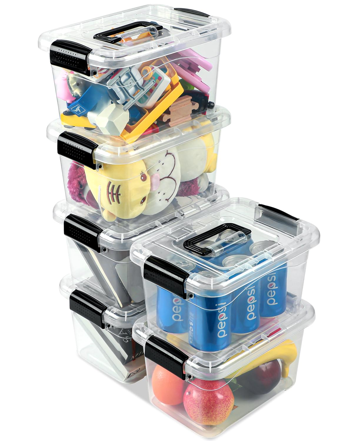6-Pack Clear Plastic Storage Bins with Black Buckle Lids - 7 Quart Stackable Organizing Containers for Pantry, Office, Classroom & Home Organization | Perfect for Food Storage, School Supplies & Closet Organization