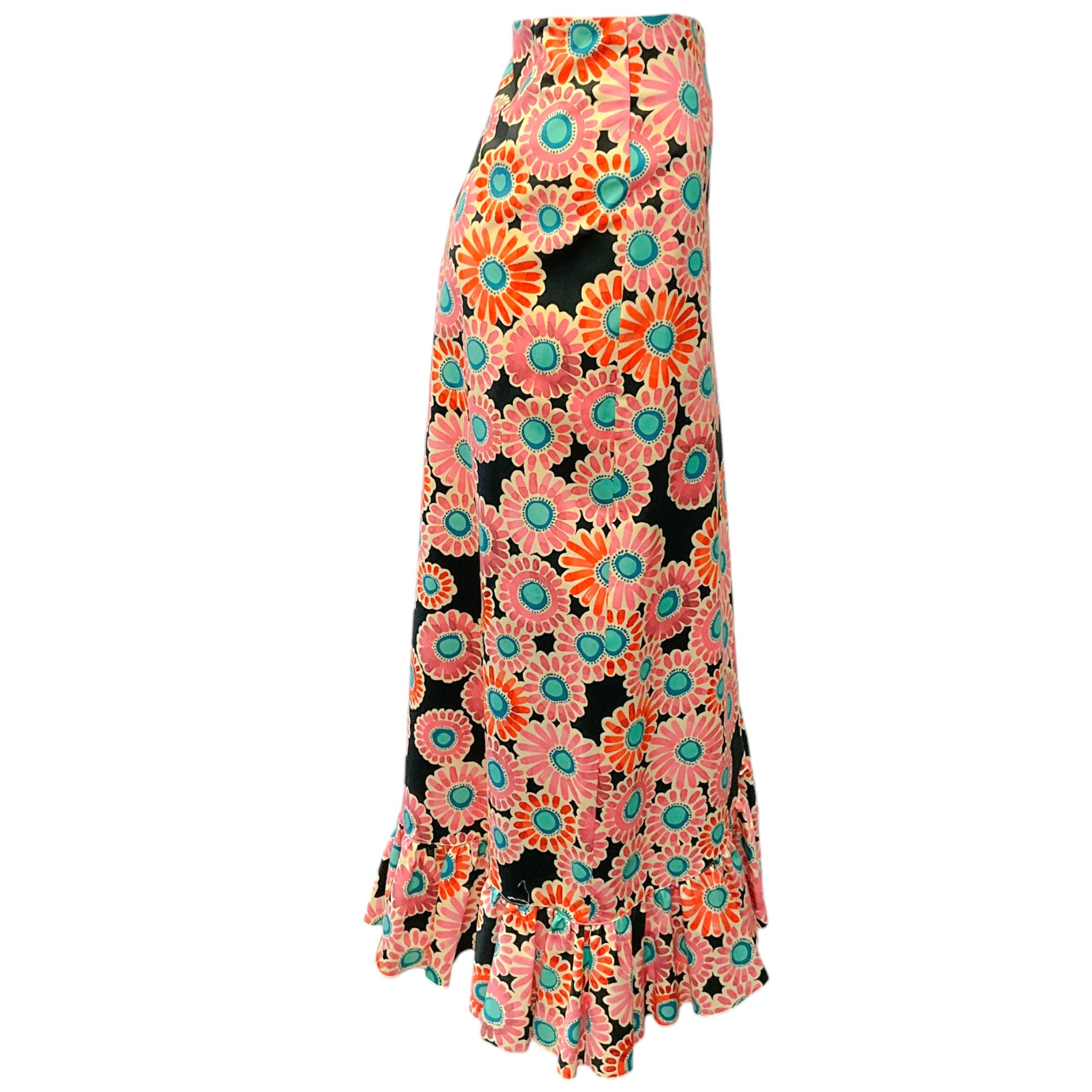 La Double J Crazy Daisy Black Cotton Cascata Ruffle Wrap Skirt | Floral Print Summer Skirt for Women | Perfect for Beach Vacations, Date Nights & Garden Parties