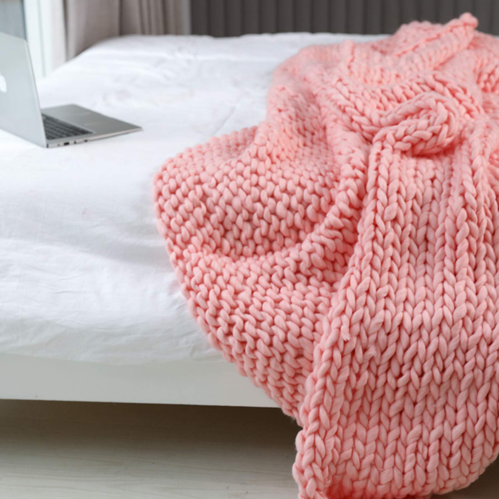 Chunky Knit Blanket Handmade Bulky Light Teal - Super Soft & Thick Knitted Throw Blanket (40x60in) | 2CM Wide Boho Home Decor | Acrylic Yarn Farmhouse Gift for Living Room, Bed & Bench Cozy Scenes
