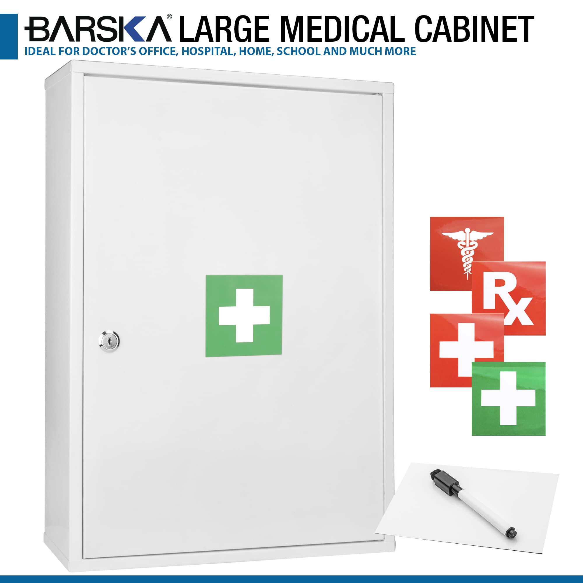 Large Wall Mount Steel Key Lock Medicine Cabinet - Secure Storage for Bathroom, Kitchen & Medical Supplies