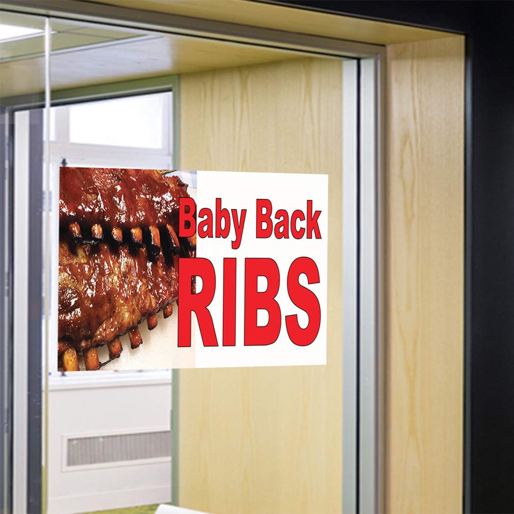 Premium Vinyl Decal Stickers - Baby Back Ribs, Red Food Bar, Restaurant & Truck Safety Signs (12x8 Inches) - Durable, Waterproof Labels for Industrial & Commercial Use - Perfect for Restaurants, Food Trucks, Kitchens & Safety Signage