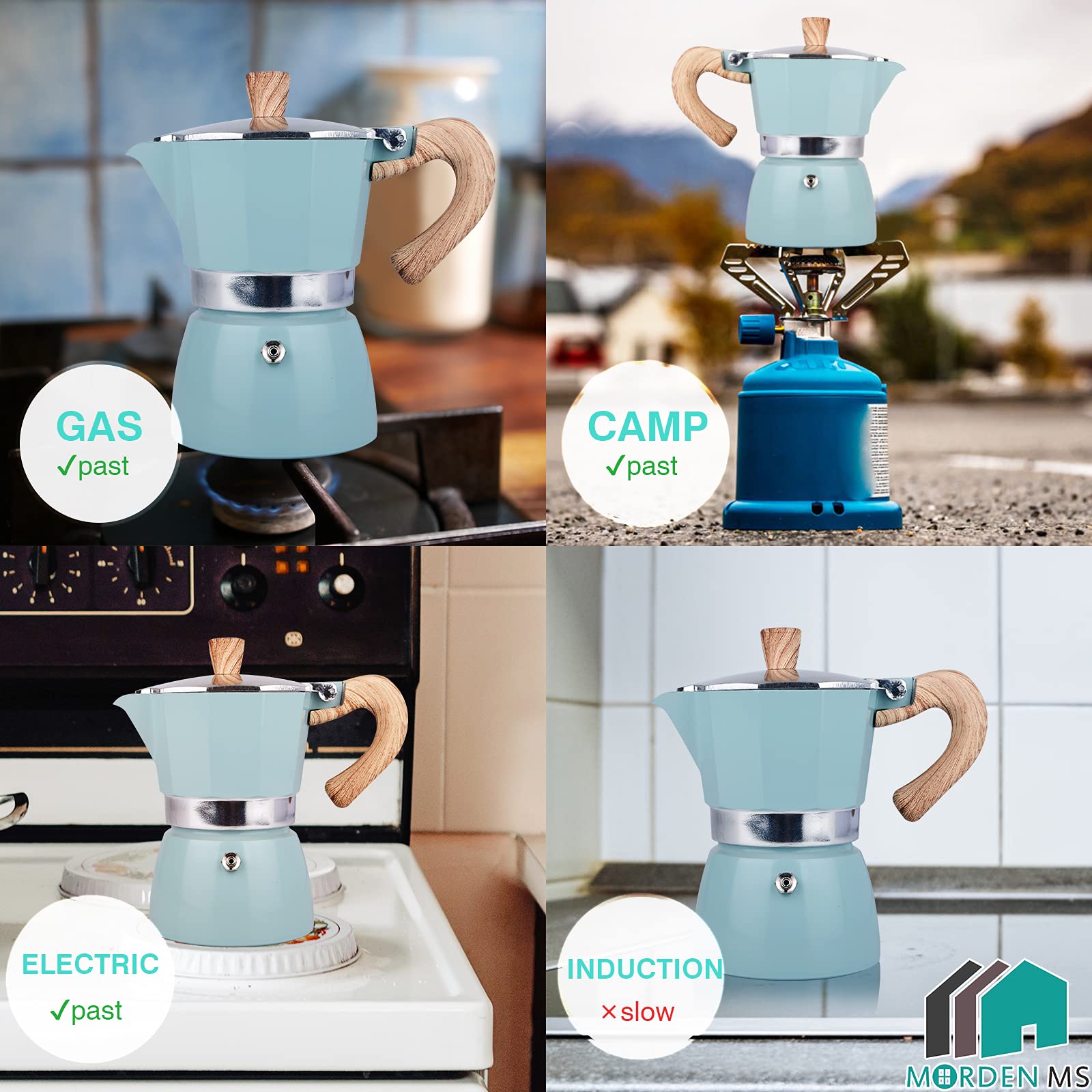 Italian Moka Pot Stovetop Espresso Maker - 3 Cup Coffee Maker for Home & Camping