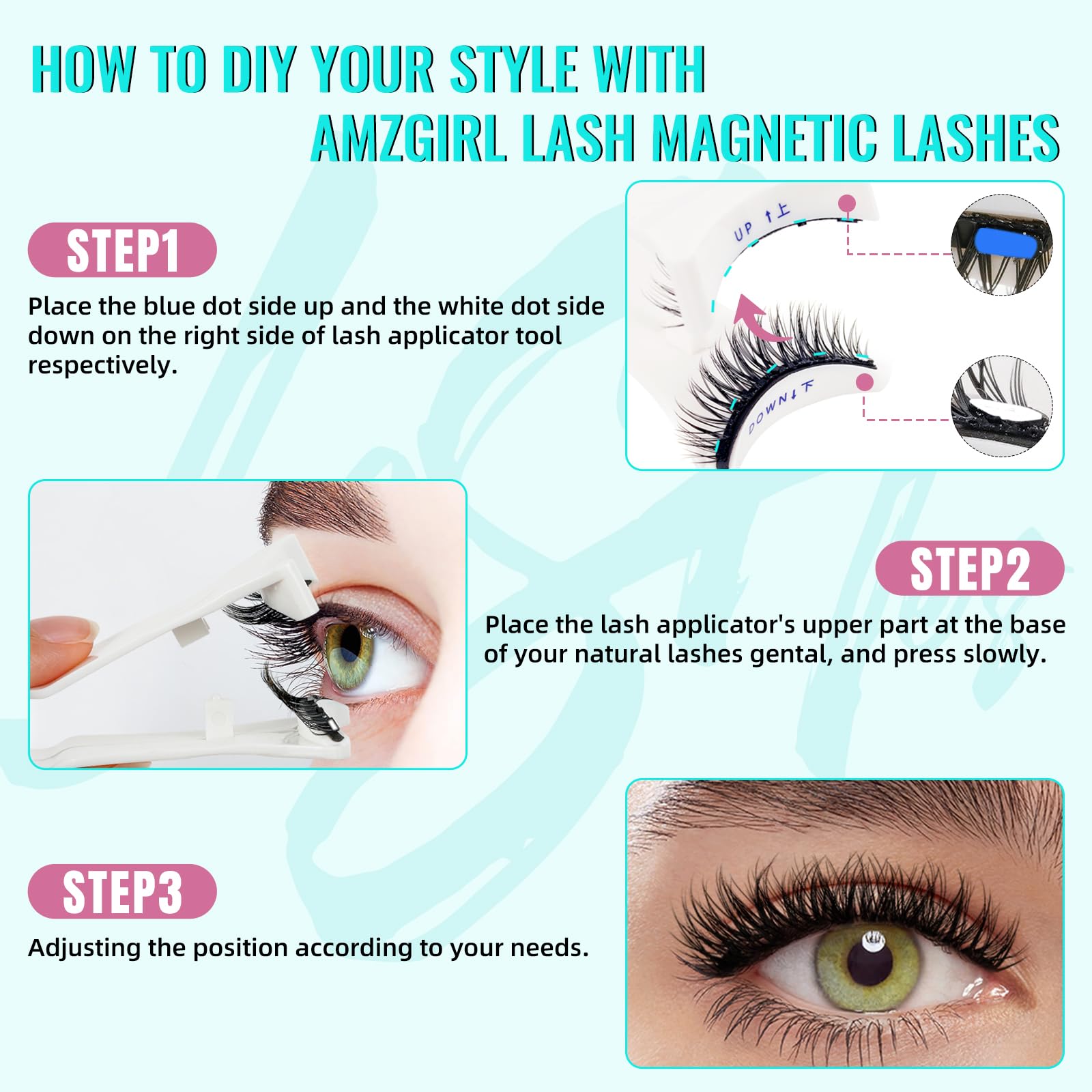 Fluffy Magnetic False Eyelashes Kit - Reusable No Glue Eyelash Extensions with Applicator, Wispy Cluster Lashes with Strong Magnets (1 Pair Dense Style) - Perfect for Daily Wear, Special Occasions & Lash Enthusiasts