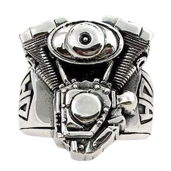 Sterling Silver Chopper Motorcycle Engine Biker Ring for Men - Heavy Duty Biker Jewelry - Perfect for Motorcycle Riders & Biker Gangs - Gift for Bikers & Rock Music Fans