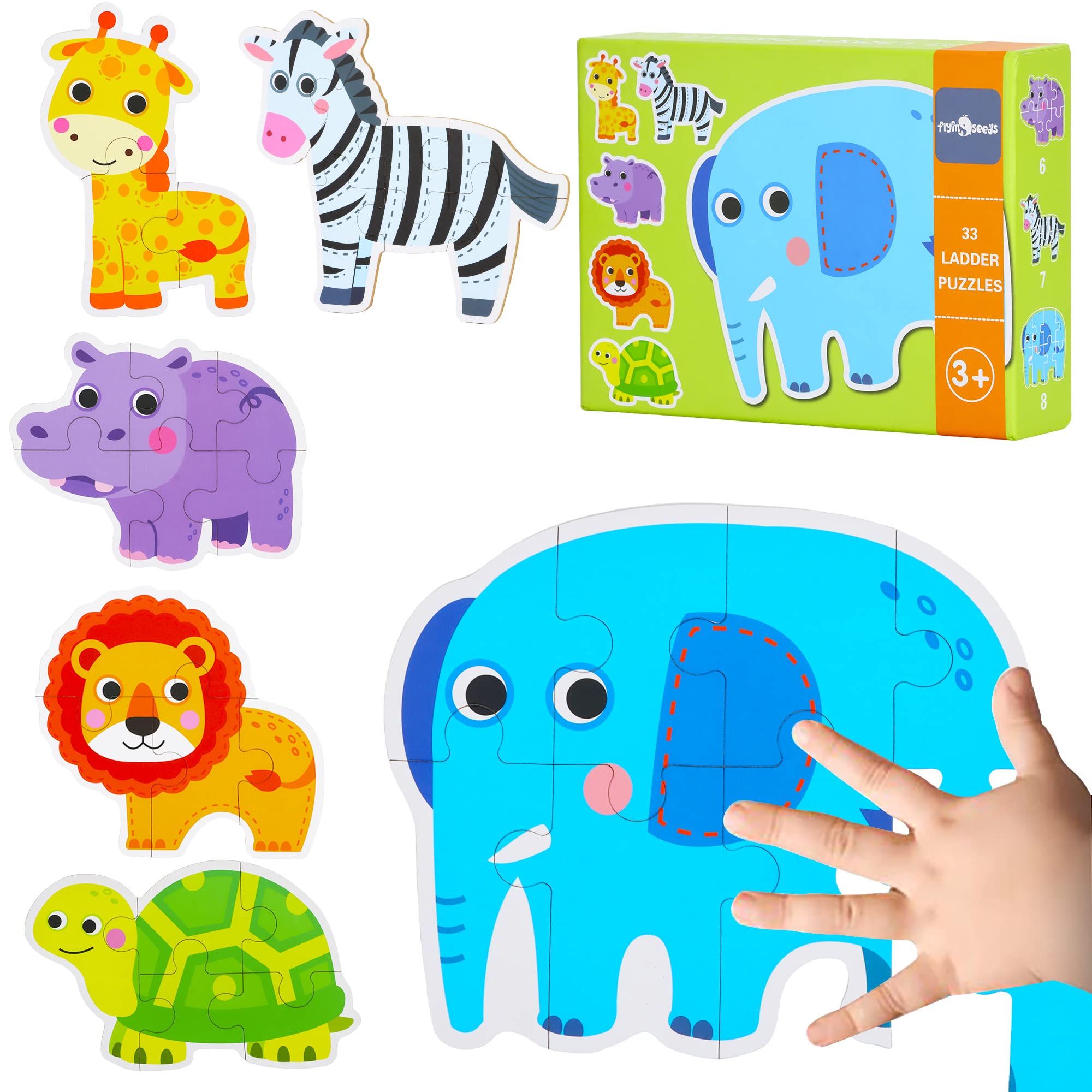 Safari Animal Wooden Puzzles for Toddlers 1-3 - Montessori Learning Toys for Kids 2-5 | Preschool Educational Activity