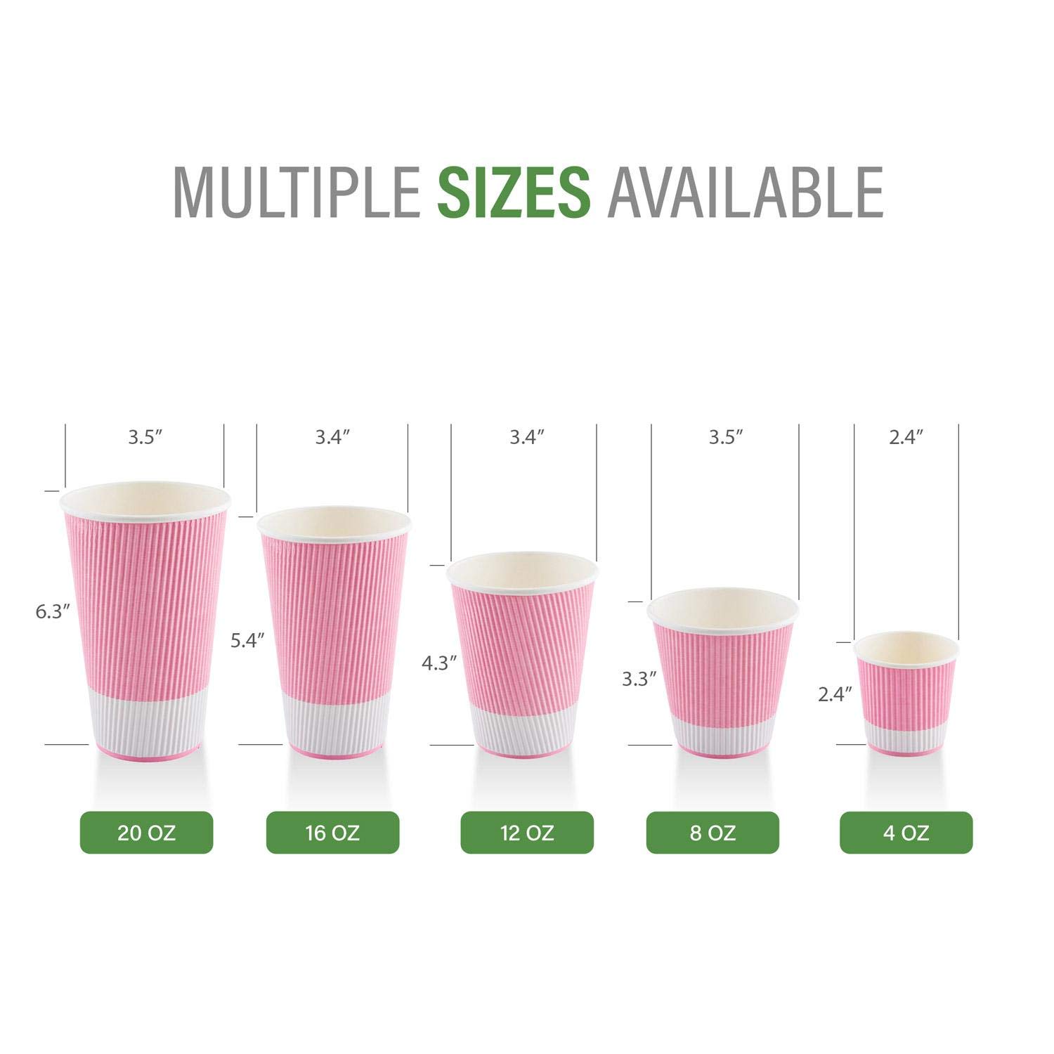 20oz Ripple Insulated Coffee Cups - 250 Pack Double Wall Corrugated Paper Cups | Secure Grip, Leakproof & Sustainable | Light Pink Ribbed Design | Lids Sold Separately | Perfect for Coffee Shops, Offices & Home Use