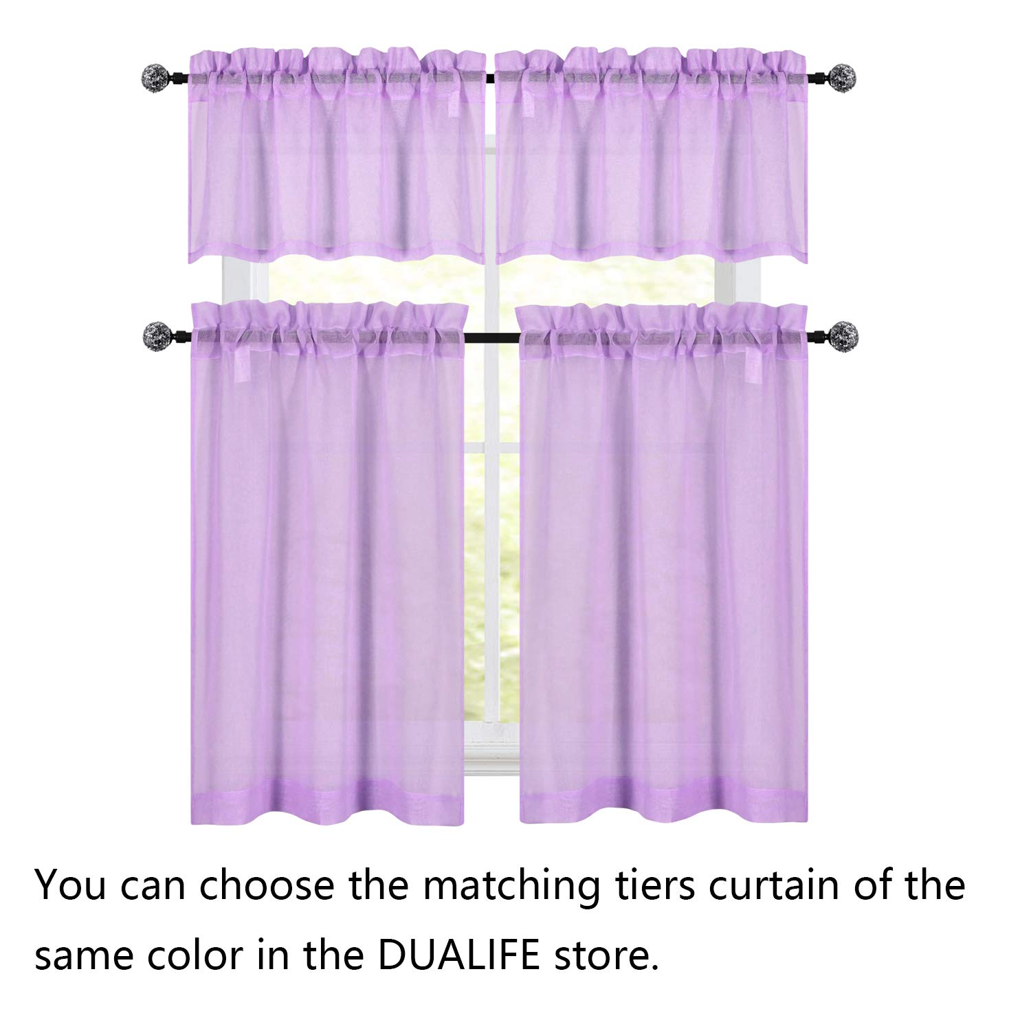 Dualife 36 Inch Purple Sheer Kitchen Curtains - Semi-Sheer Tier Cafe Curtains with Linen Look for Privacy, Bathroom, Basement & Small Windows (34x36 Inches, Lilac) - Perfect for Kitchen Decor, Bathroom Windows & Cozy Home Styling