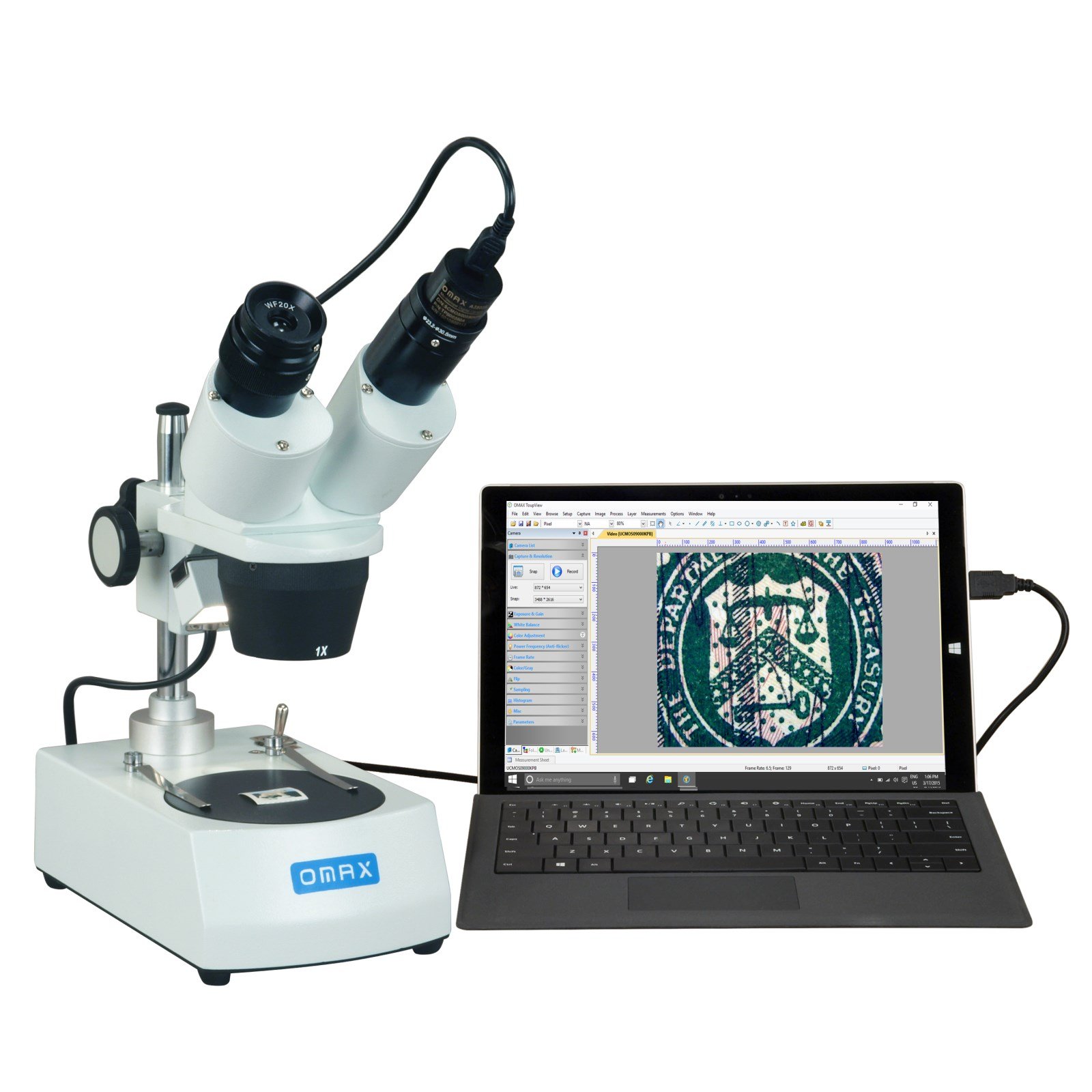 OMAX 20X-60X Student Binocular Stereo Microscope with Dual LED Lights & USB Camera for Biology Lab, Classroom Learning & Home Science Experiments