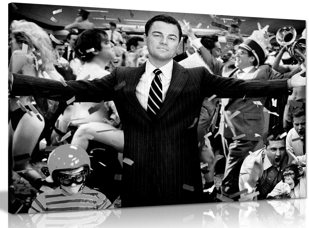 Wolf of Wall Street Leonardo DiCaprio Canvas Wall Art Print - 24x16 Inches - Movie Poster Decor for Home, Office & Theater Rooms