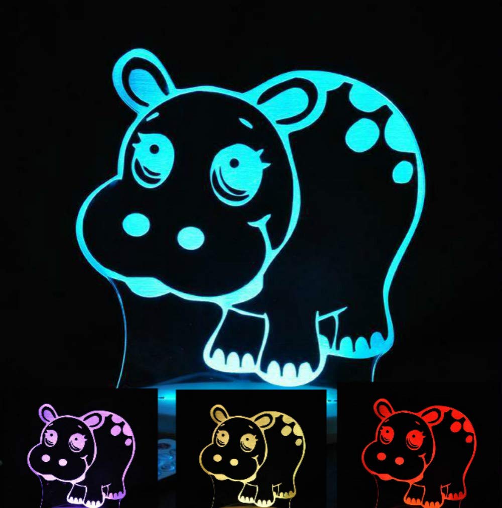 3D Hippo Night Light LED Touch Switch Table Lamp - 7 Color Changing Optical Illusion Desk Light for Kids Room, Nursery, Christmas Decor, Birthday Gift, Home Decoration & Romantic Mood Lighting