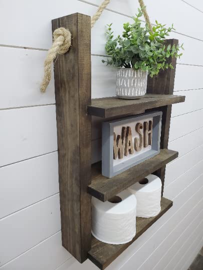 Rustic Farmhouse Rope Hanging Ladder Shelf - Bathroom & Home Decor for Storage and Display - Perfect for Towels, Blankets, Plants, and Decorative Items