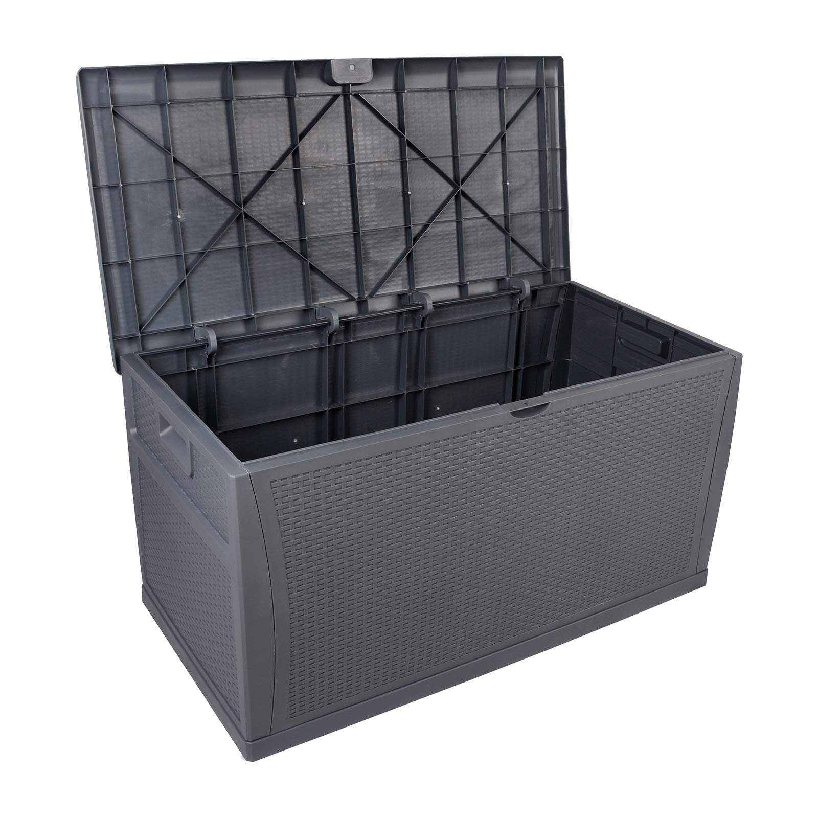 **Lockable 120 Gallon (460L) Waterproof Outdoor Storage Deck Box - Patio Garden Plastic Bench Seat with Lid, Grey - Perfect for Backyard, Deck, and Poolside Storage**