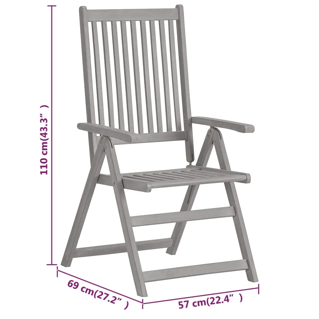 2-Piece Gray Solid Acacia Wood Patio Reclining Chairs Set - Weather-Resistant Outdoor Furniture for Garden, Deck, Balcony, Backyard & Poolside Relaxation