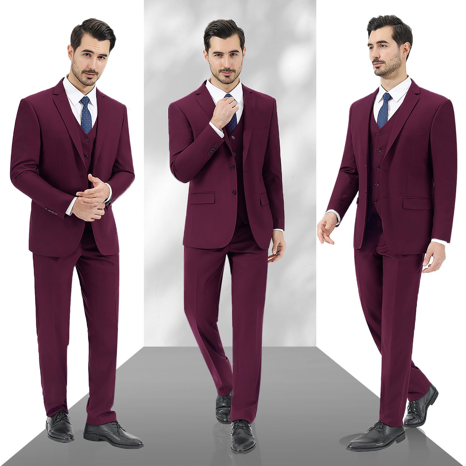 LUPURTY Slim Fit Men's 3-Piece Suit Set - 2 Button Formal Business Suit with Jacket, Vest & Pants - Perfect for Weddings, Office & Special Occasions