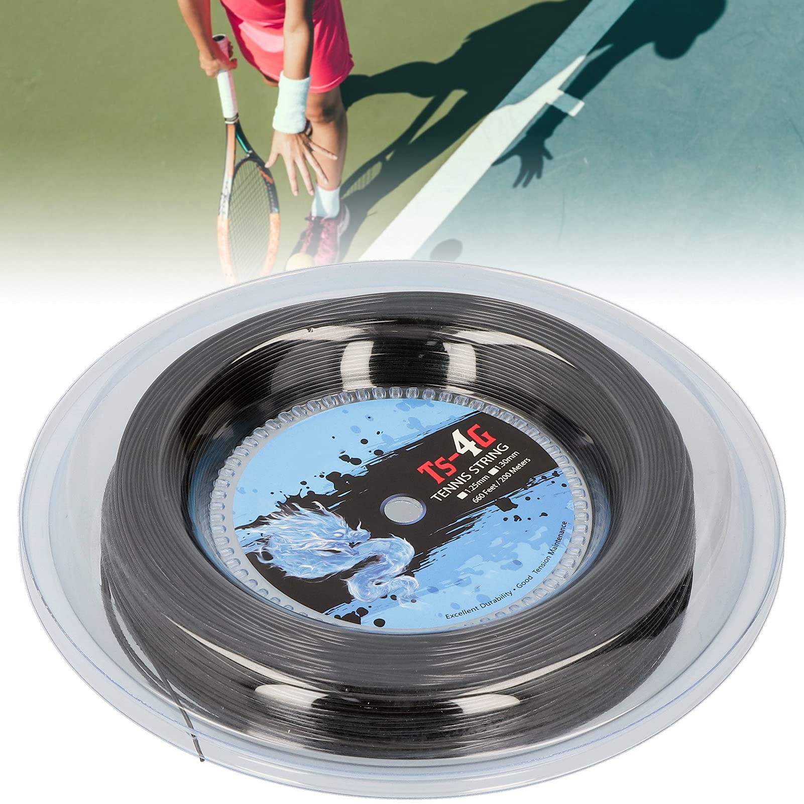 Voluxe Premium Black Tennis String - Durable Hard Racket String for Outdoor & Indoor Tennis Play - Perfect for Competitive Matches & Practice Sessions