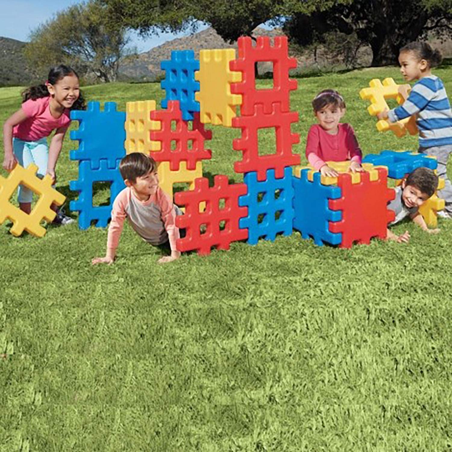 Little Tikes Big Waffle Block Set - 18 Piece Educational Building Toys for Toddlers, Blue Red Yellow Interlocking Blocks for Kids STEM Learning (Perfect for Preschool Playtime & Creative Construction)