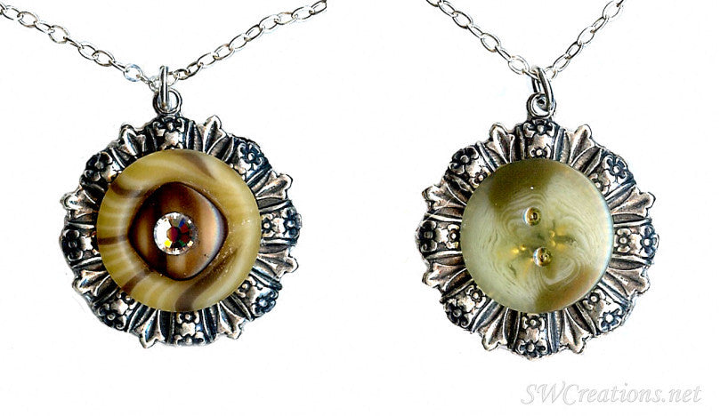 Vintage Reversible Terra Cotta Button Pendant Necklace - Boho Chic Jewelry for Women, Perfect for Casual Outfits & Special Occasions