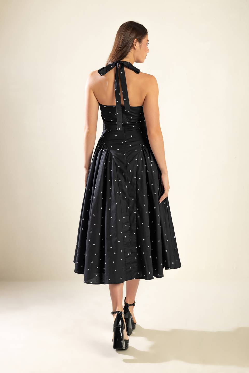 Confident Cues Heart Print Halter Dress - Black | Flirty & Feminine Summer Dress for Beach, Date Night & Parties