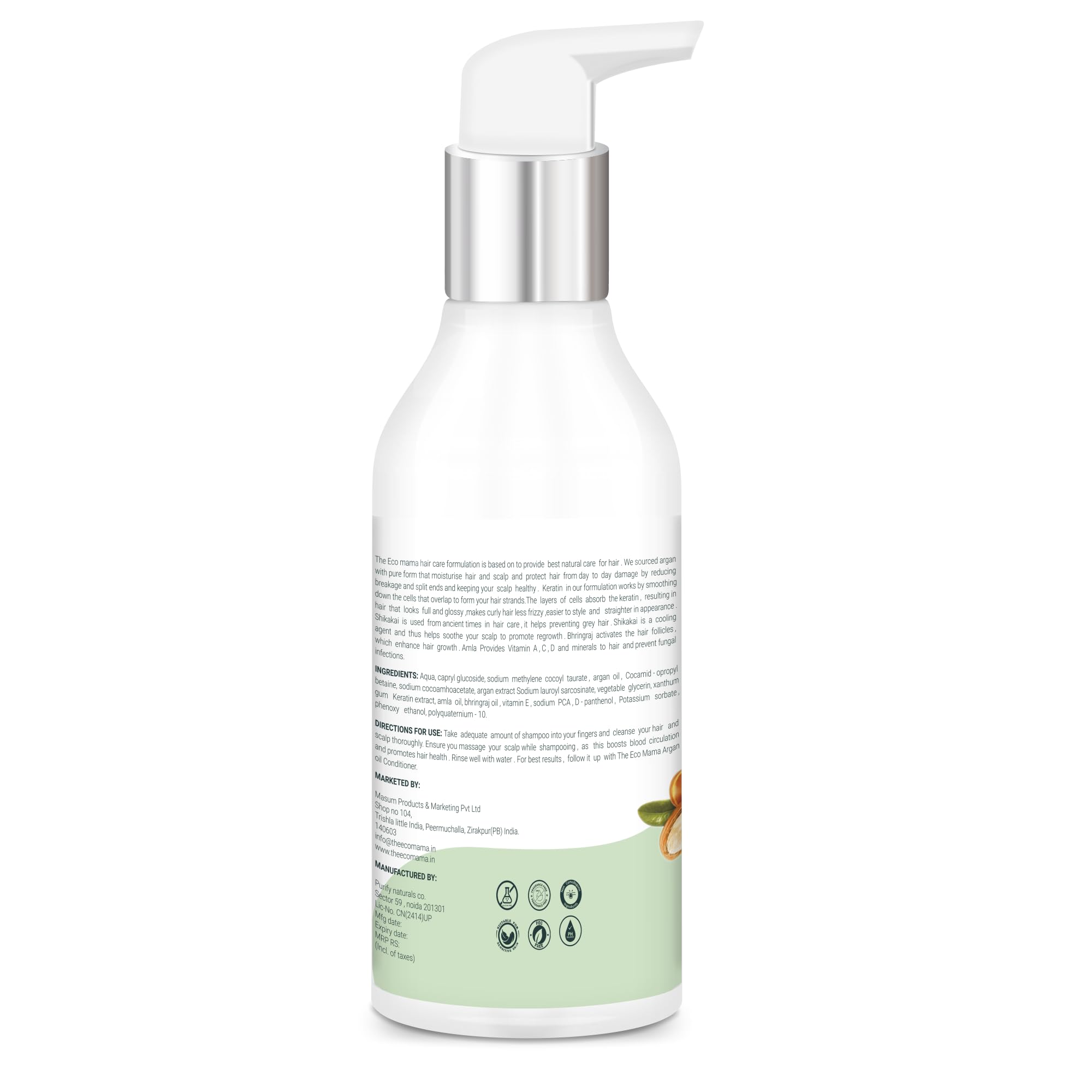 Eco Mama Argan Keratin Shampoo 300ml with Amla Oil, Bhringraj Oil & Vitamin E - Natural Vegan Hair Care for Dry, Damaged Hair | Strengthens & Nourishes | Perfect for Daily Use & Color-Treated Hair