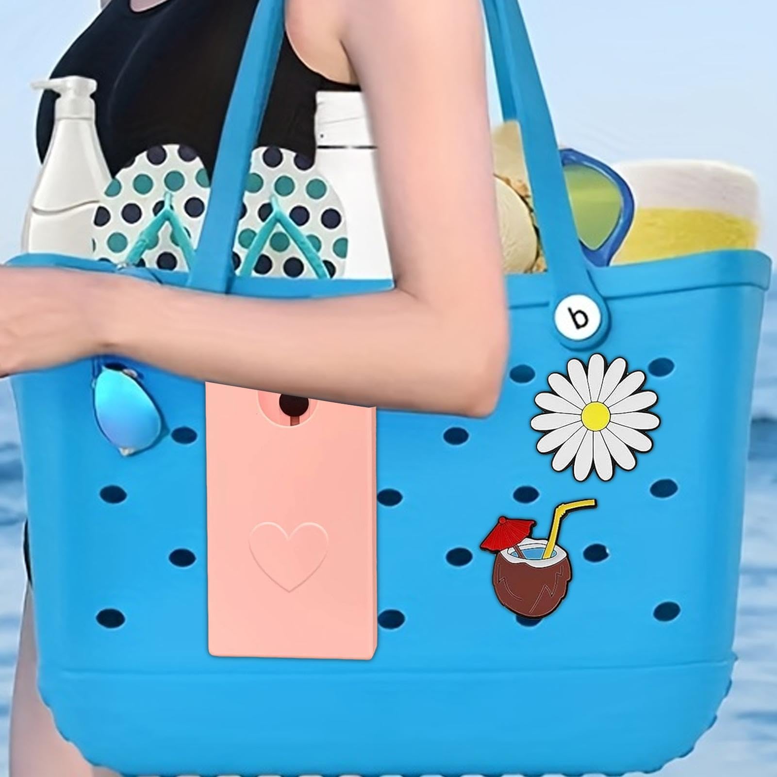 Beach Bag Chain Decor with Phone Pocket - for Tote Bags & Beach Accessories