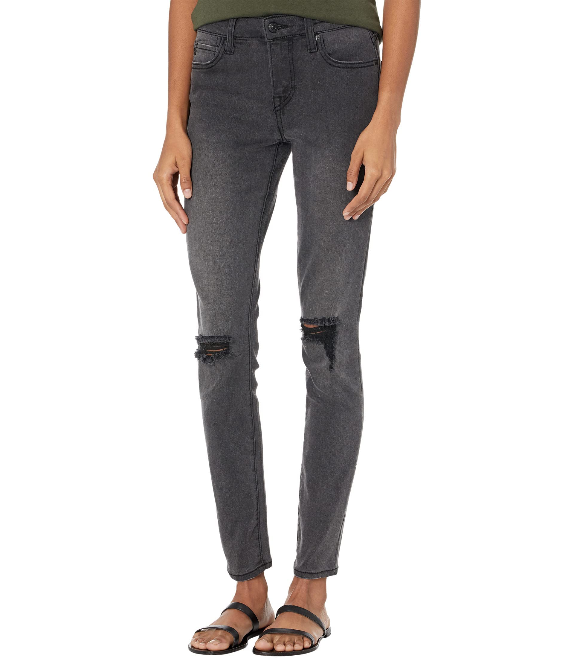 True Religion Jennie Mid-Rise Curvy Jeans - Black Destroyed Wash for Women | Stretch Denim with Ripped Details | Perfect for Casual Outfits, Date Nights & Streetwear Looks