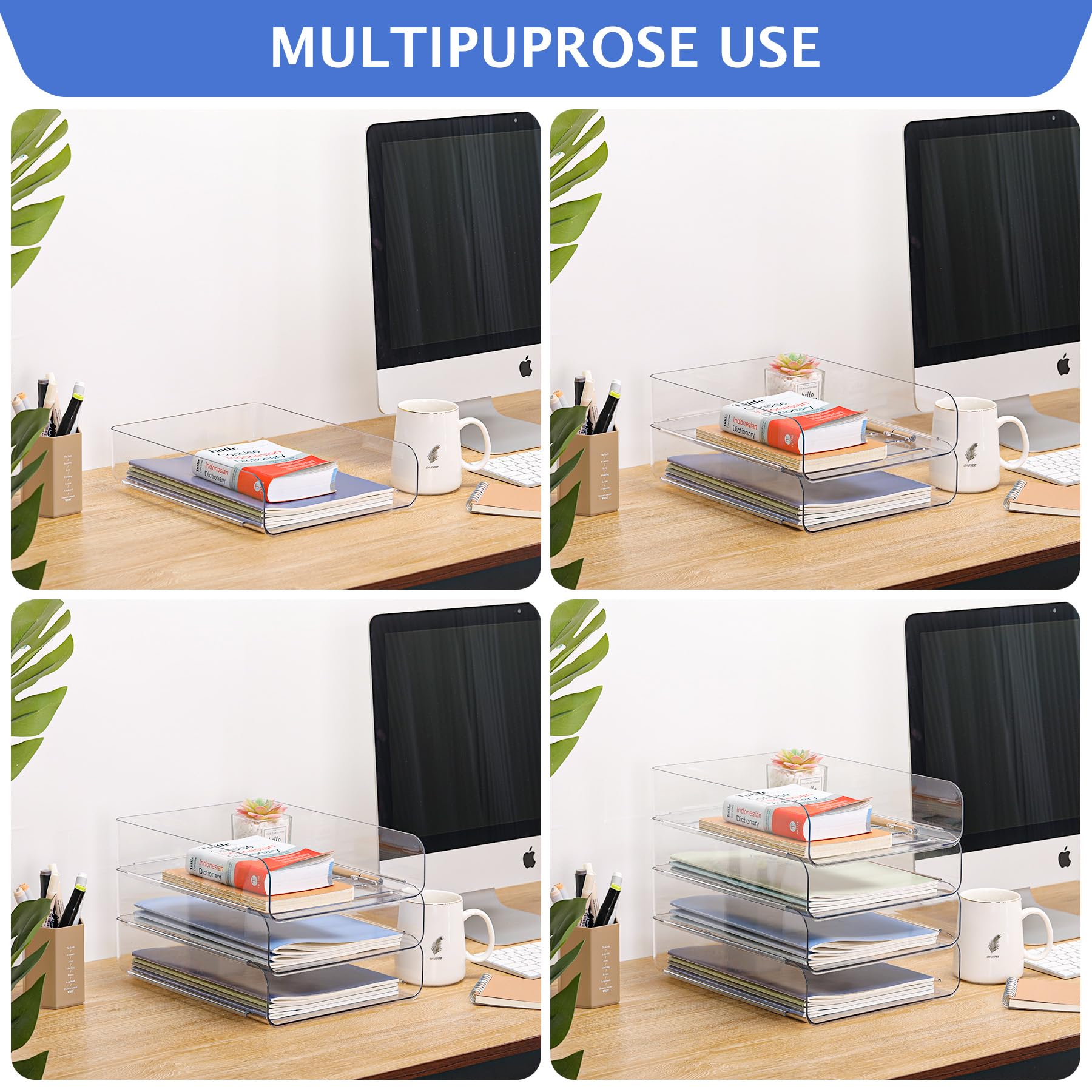 2-Pack Clear PET Desk Letter Trays - Stackable Office Organizer for Notes, Pens & Files | Perfect for Home, Office & School Organization