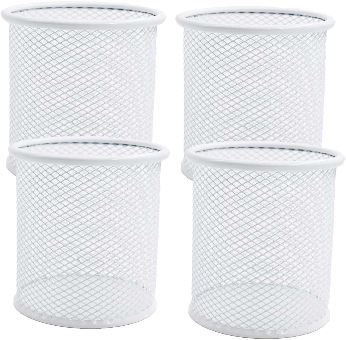 Mesh Metal Pen Holder Cup - 4 Pack White Desk Organizer for Pencils, Pens & Office Supplies | Perfect for Home, Office & School Desks