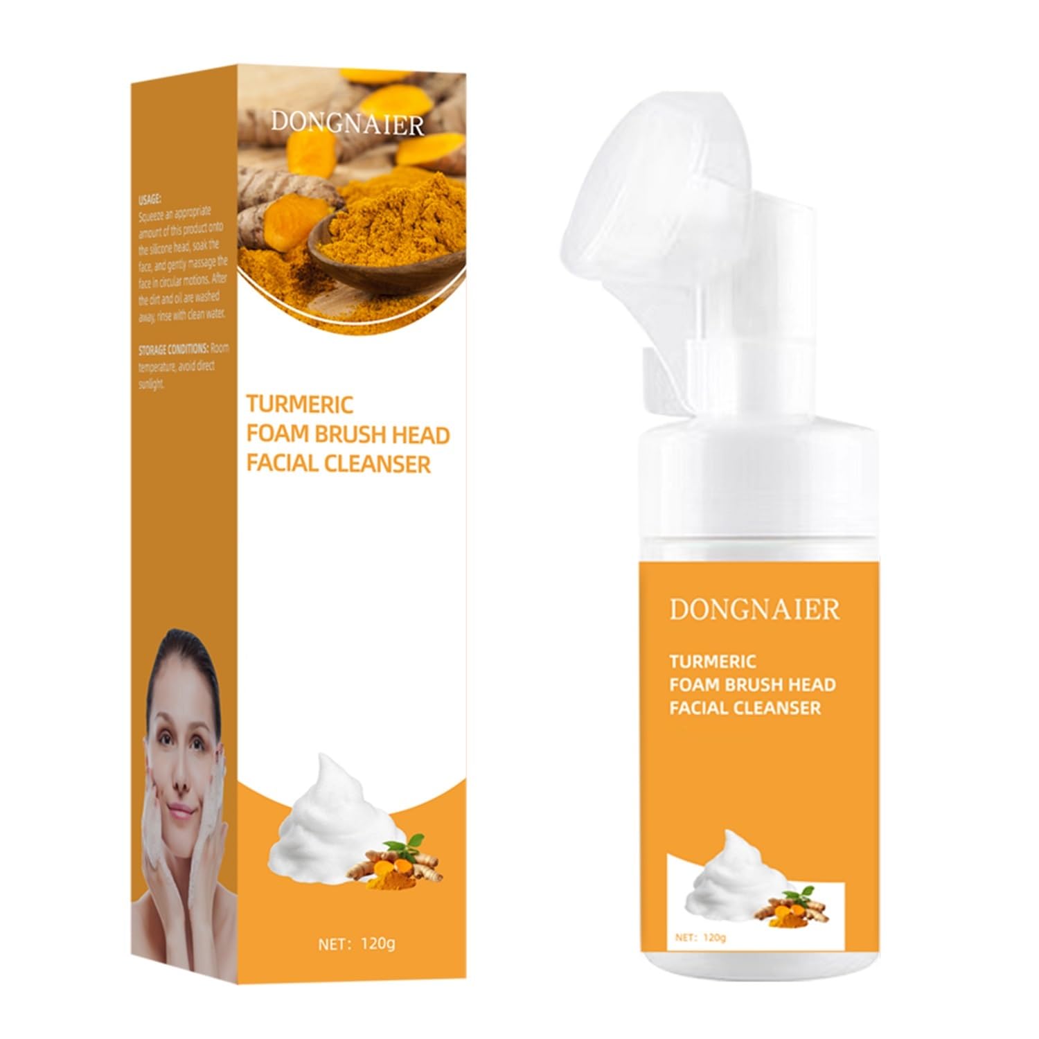 Glow Wash Turmeric Face Cleanser with Brush - Deep Cleansing Exfoliating Scrub, Turmeric Foaming Facial Wash for Skin Brightening & Pore Minimizing, Removes Excess Keratin & Firms Skin (100ml) - Perfect for Daily Skincare Routine & Acne-Prone Skin