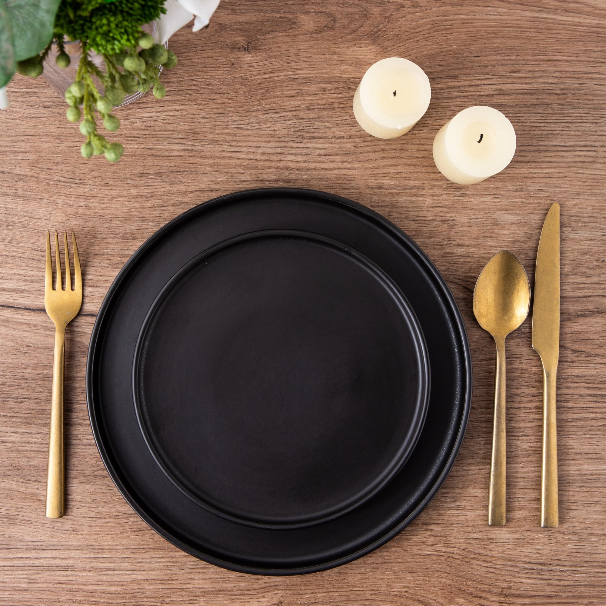 AmorArc 8-Inch Ceramic Dinner Plates Set of 6 - Matte Black Salad & Dessert Plates, Microwave & Dishwasher Safe, Scratch Resistant Reactive Glaze - Perfect for Dining, Entertaining, and Everyday Meals