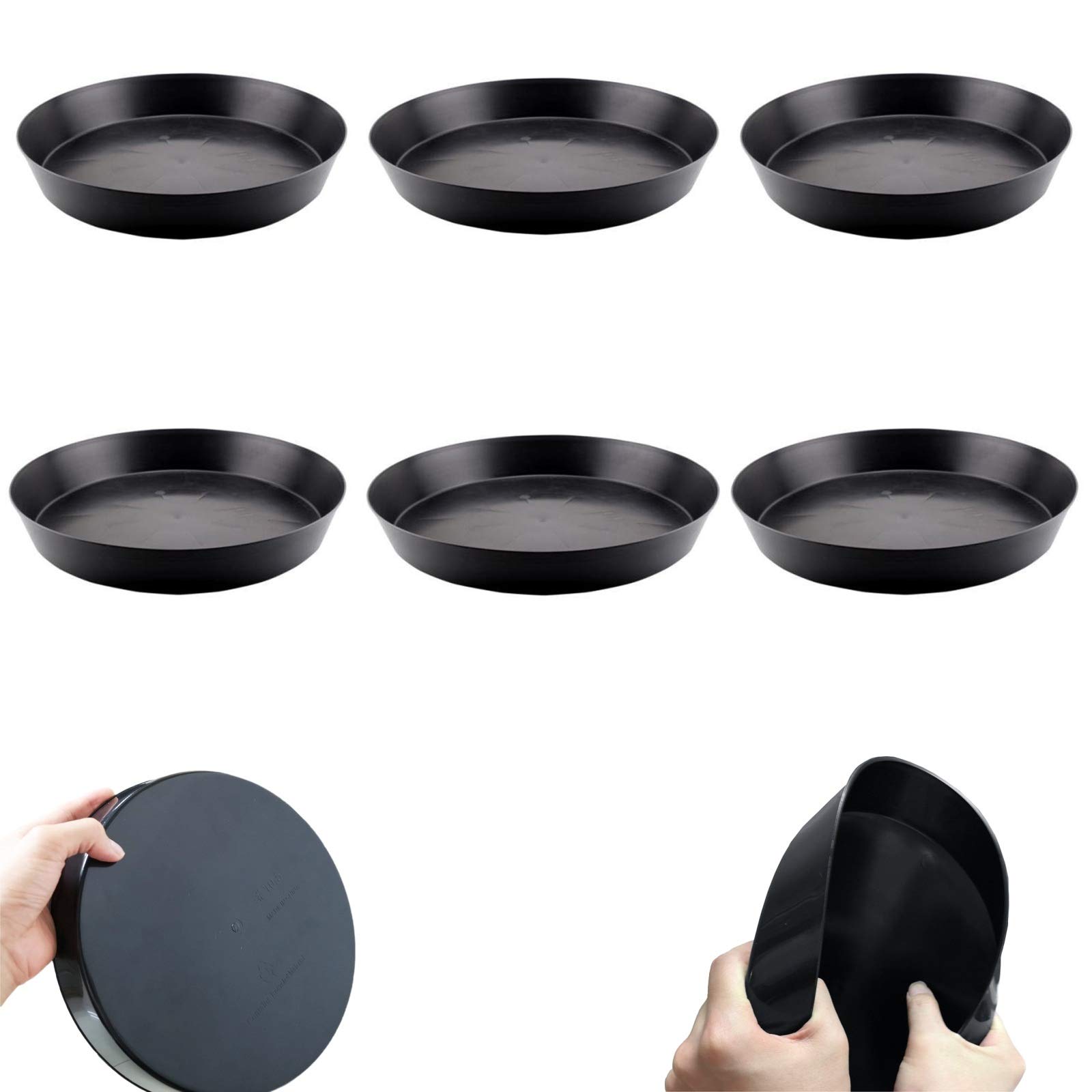 Heavy Duty 12-Inch Round Plastic Plant Saucers - Drip Trays for Indoor & Outdoor Potted Plants (6-Pack) | Perfect for Garden, Patio, Balcony & Home Decor