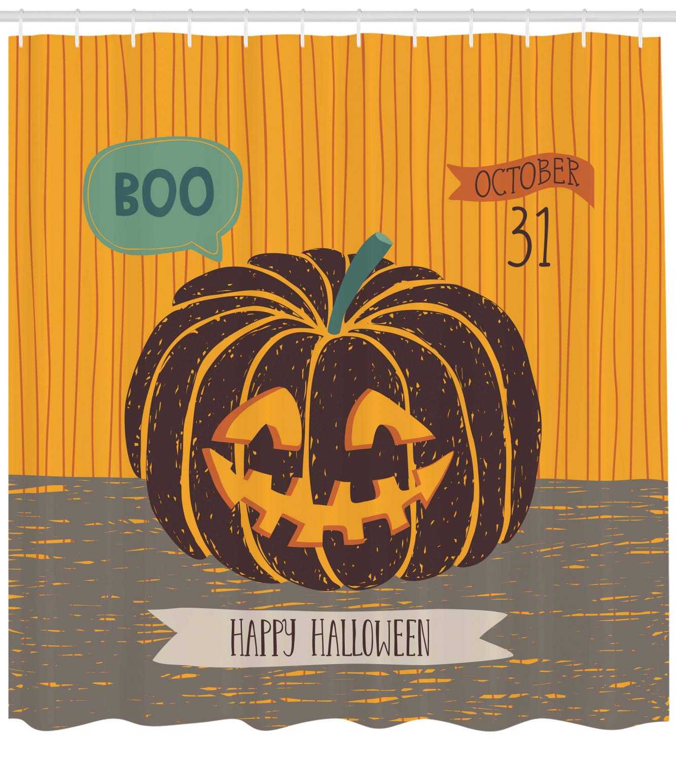 Ambesonne Halloween Shower Curtain - Creepy Pumpkin with 'Boo' Speech Bubble Grunge Design, 69x84 Inch Orange Grey Dark Mauve Fabric Bathroom Decor for Spooky Seasonal Home Decor | Perfect for Halloween Party Decorations & Themed Bathroom Makeovers