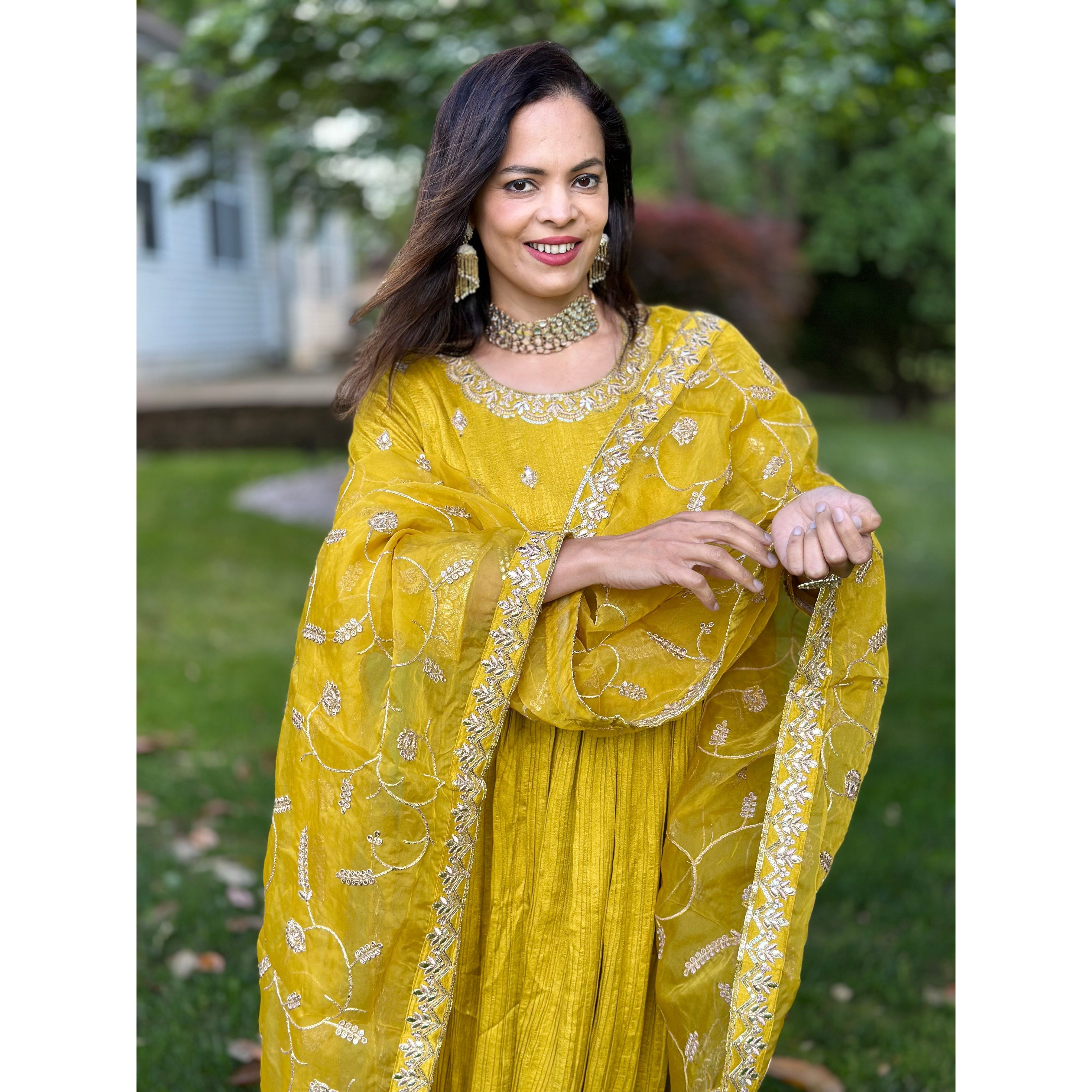 Elegant Yellow Silk Blend Anarkali Suit for Women | Festive Ethnic Wear | Perfect for Diwali, Weddings & Special Occasions