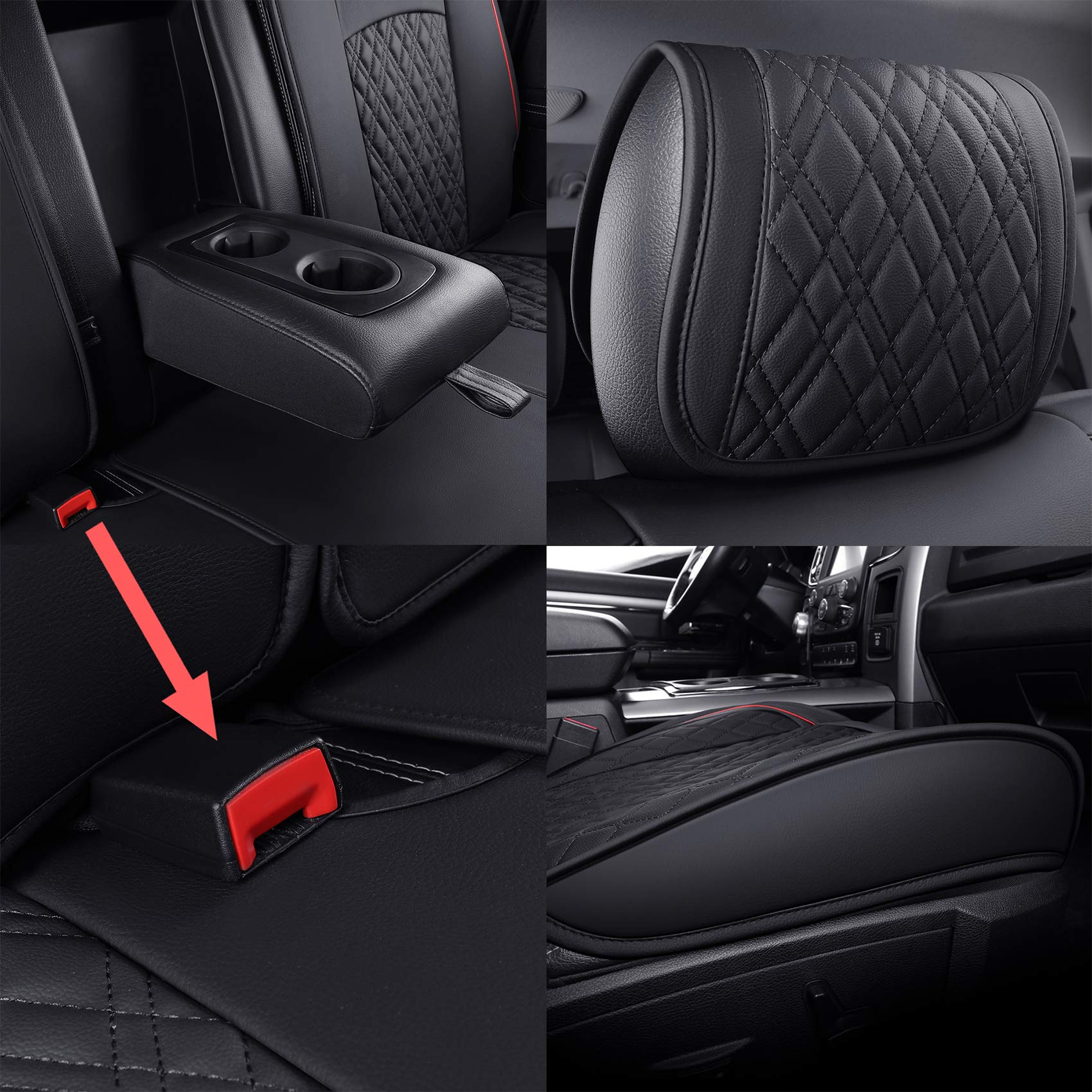 Premium Dodge Ram Seat Covers - Full Set for 2009-2025 1500/2010-2024 2500/3500 (Crew/Double/Mega/Quad Cab) - Fits Tradesman/Classic/Laramie/Bighorn/Longhorn Models - Durable Black & Red Design - Perfect for Work Trucks, Off-Roading & Daily Commutes